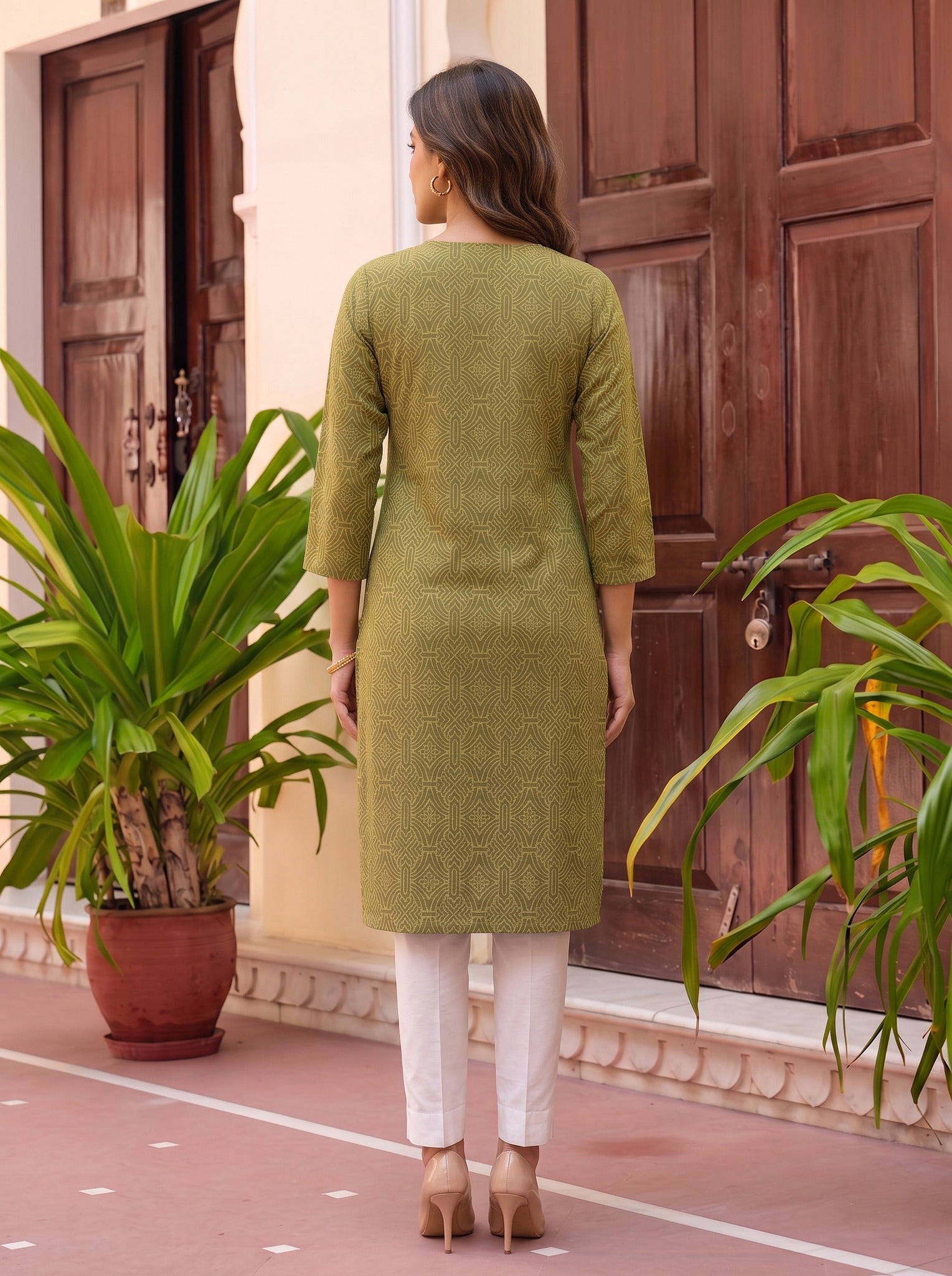 Rayon Printed Straight Knee Length Kurta