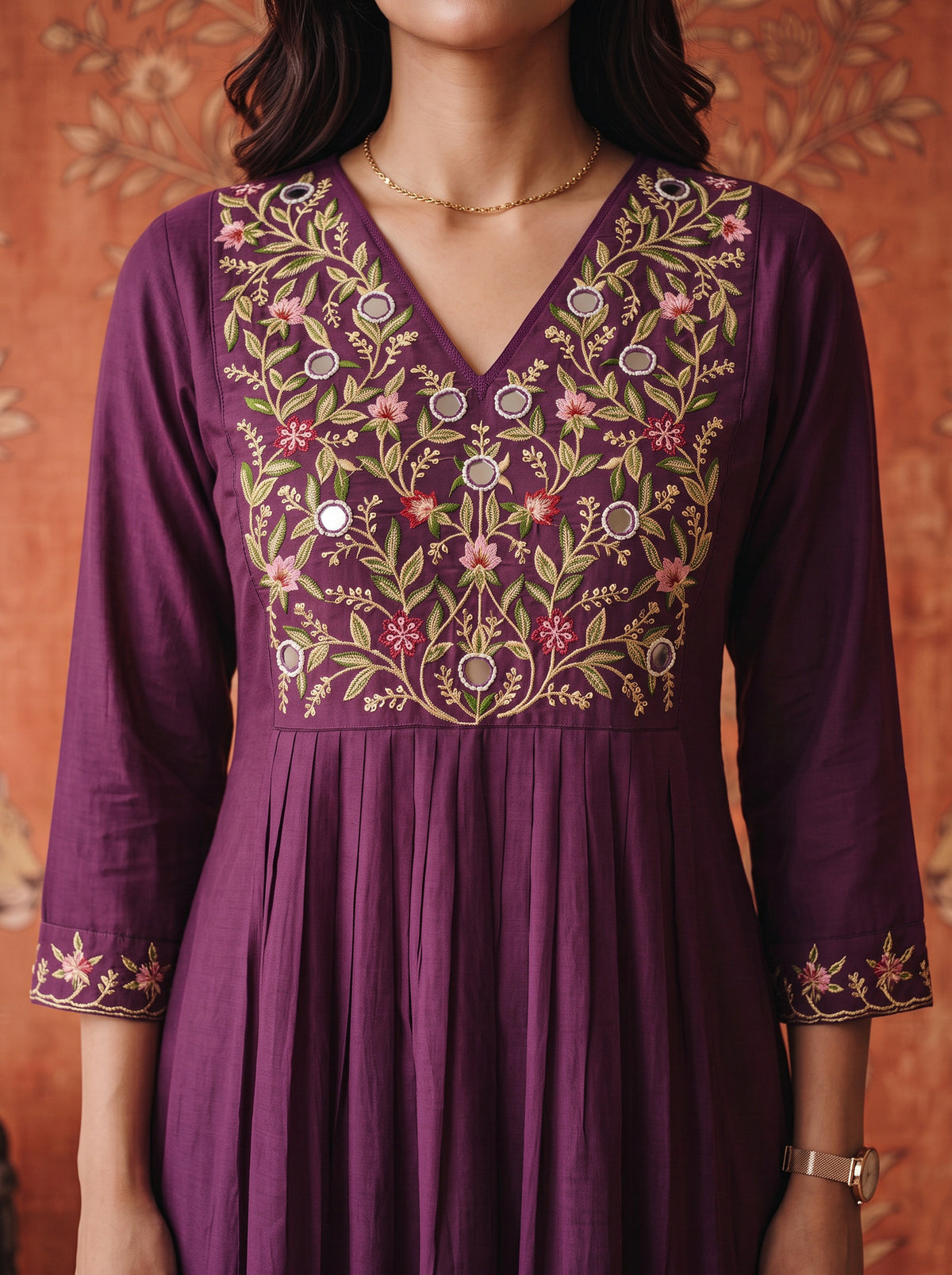 Viscose Embroidered Flared Calf Length Kurta