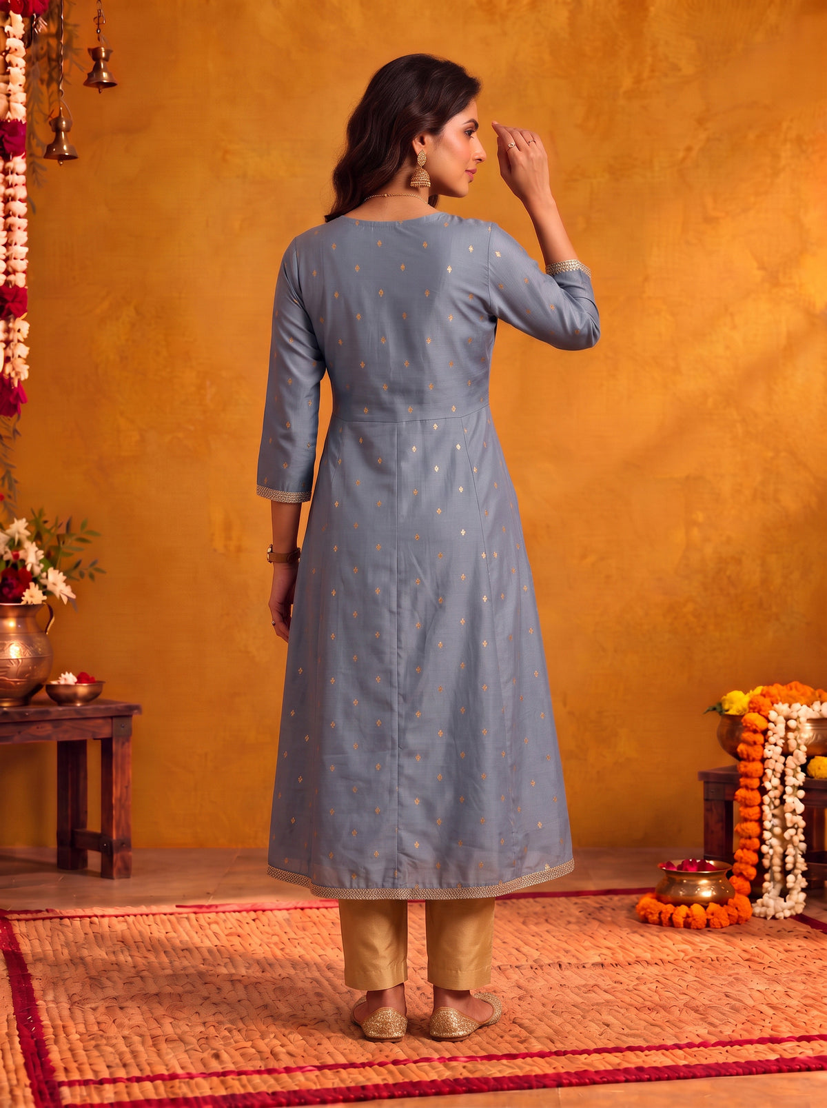 Viscose Embroidered A-Line Calf Length Kurta
