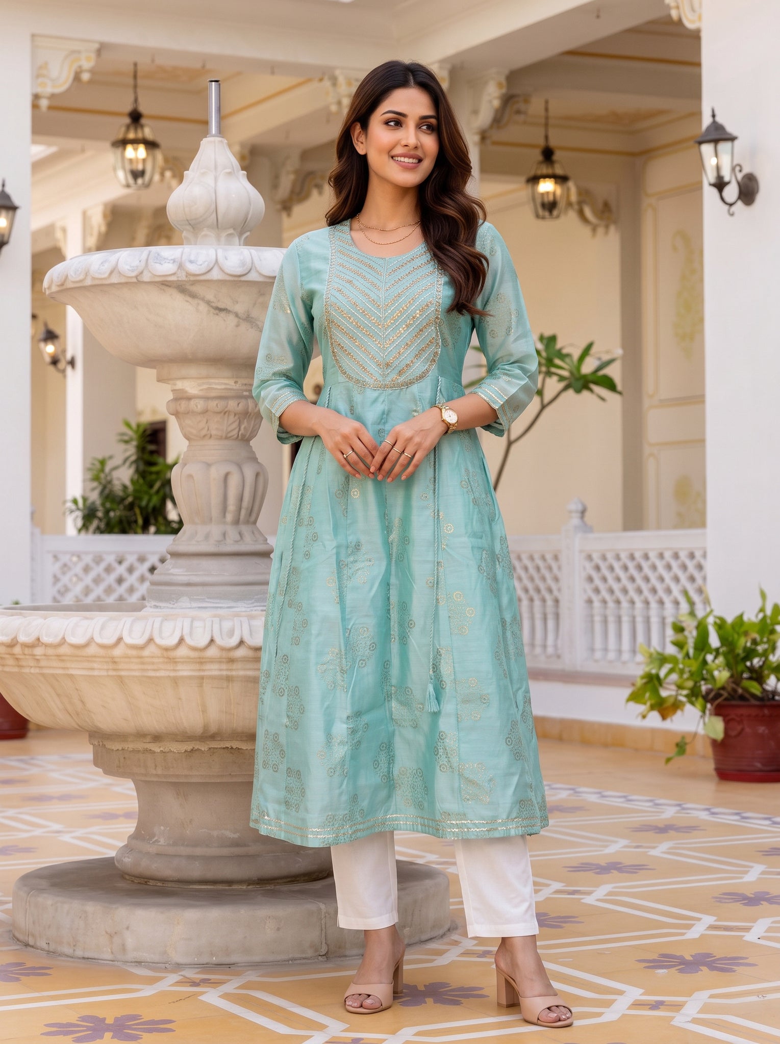 Viscose Embroidered Anarkali Calf Length Kurta