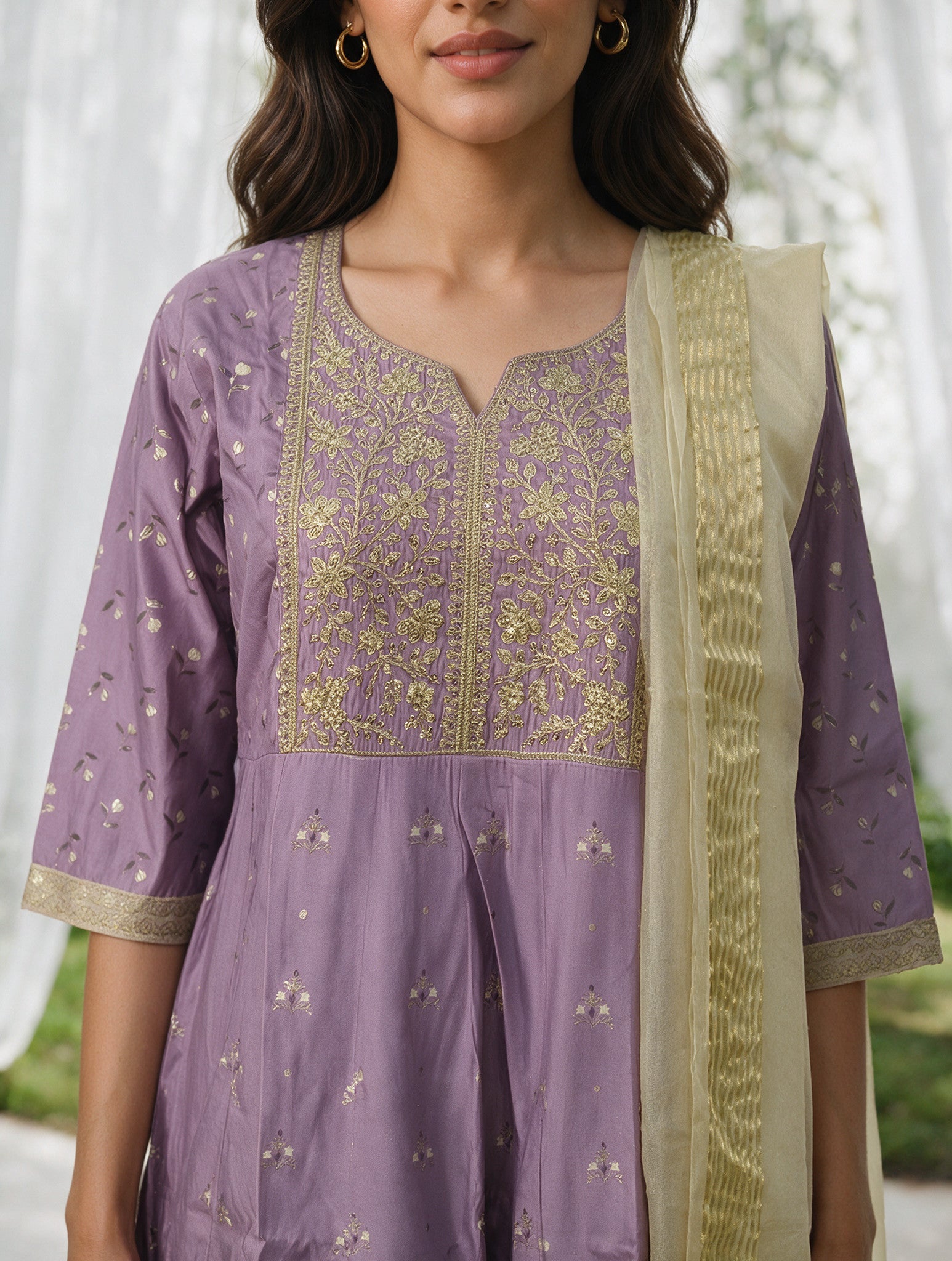 Viscose Embroidered Flared Calf Length Kurta With Pant and Dupatta