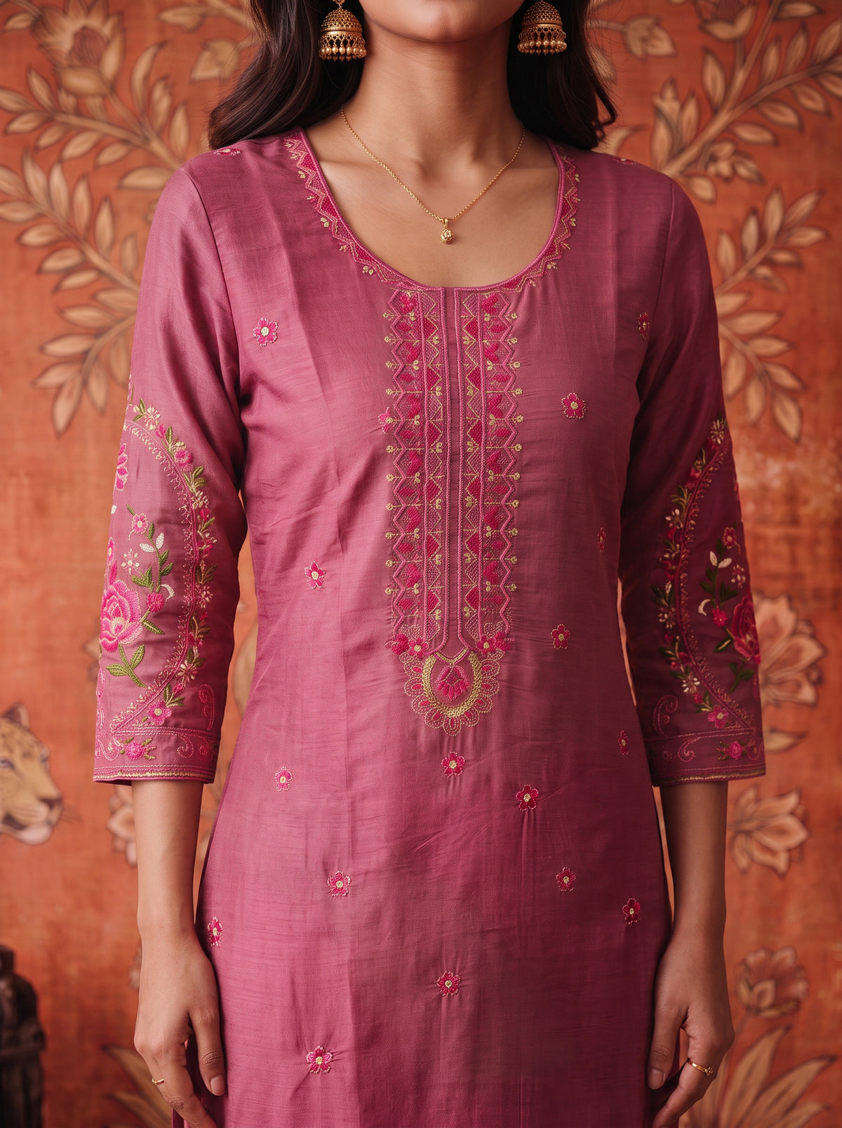 Viscose Embroidered Straight Calf Length Kurta