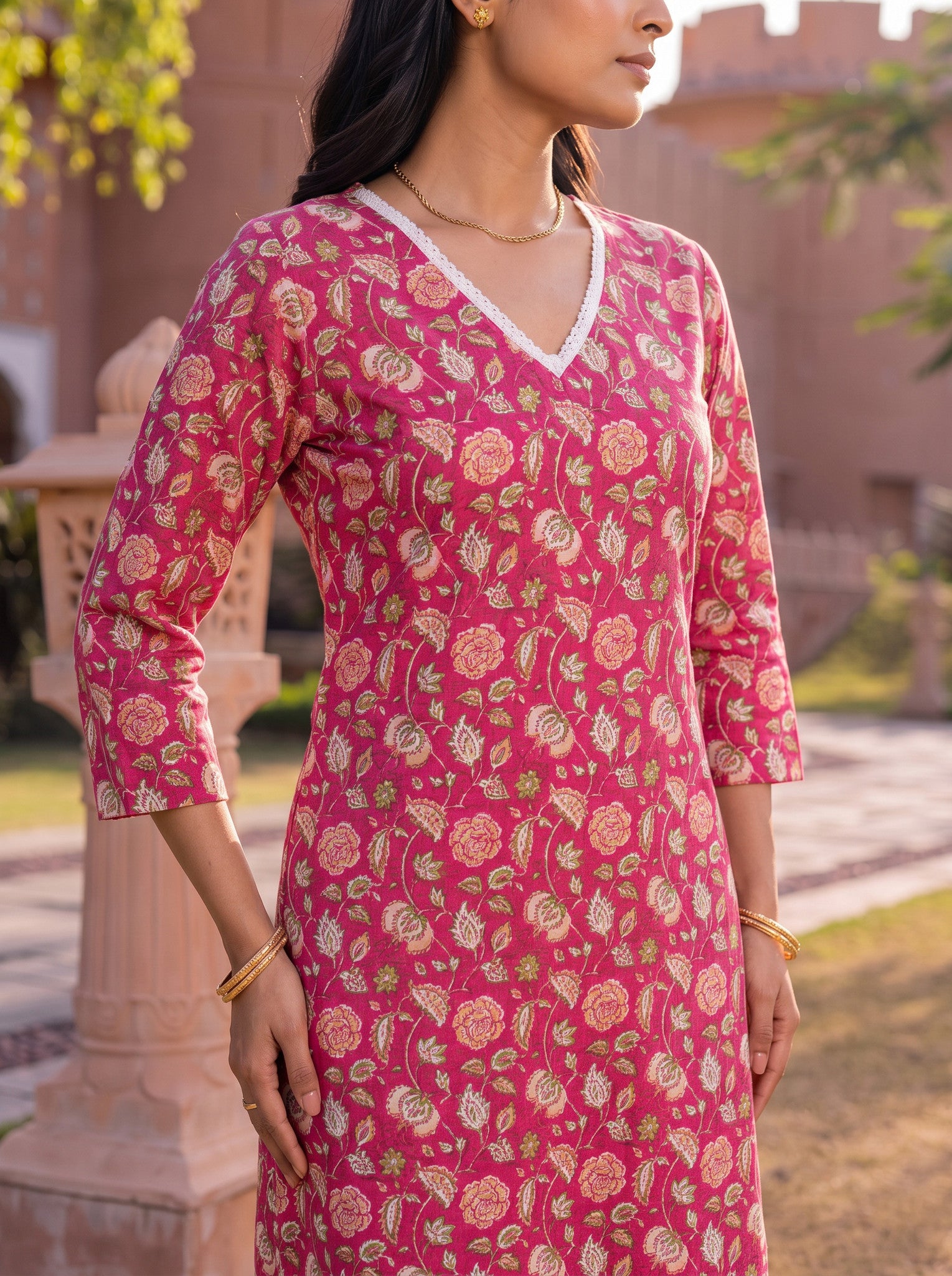 Cotton Printed Straight Knee Length Kurta