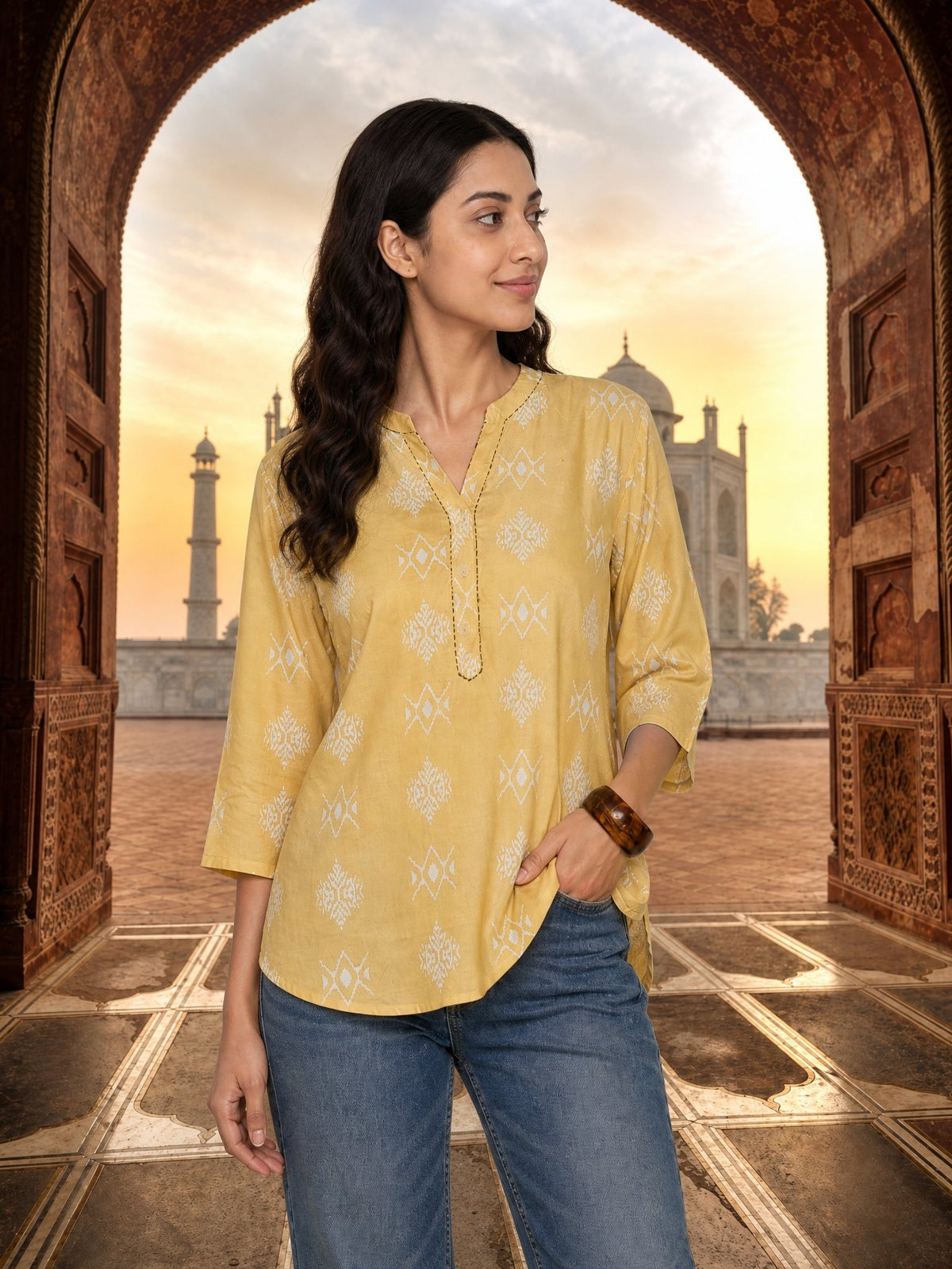 Rayon Printed Straight Short Length Short Kurta