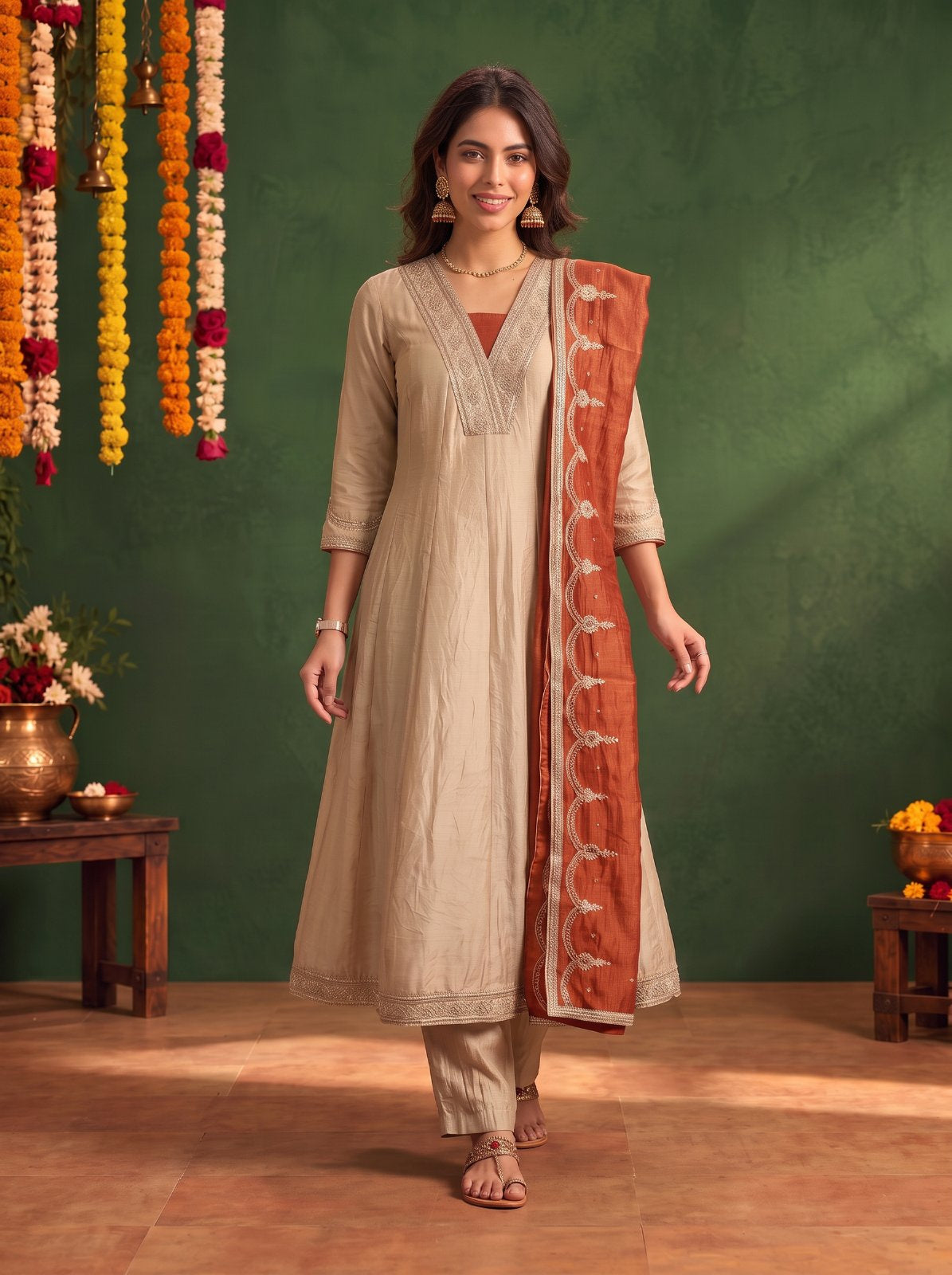 Viscose Embroidered Straight Calf Length Kurta With Pant and Dupatta