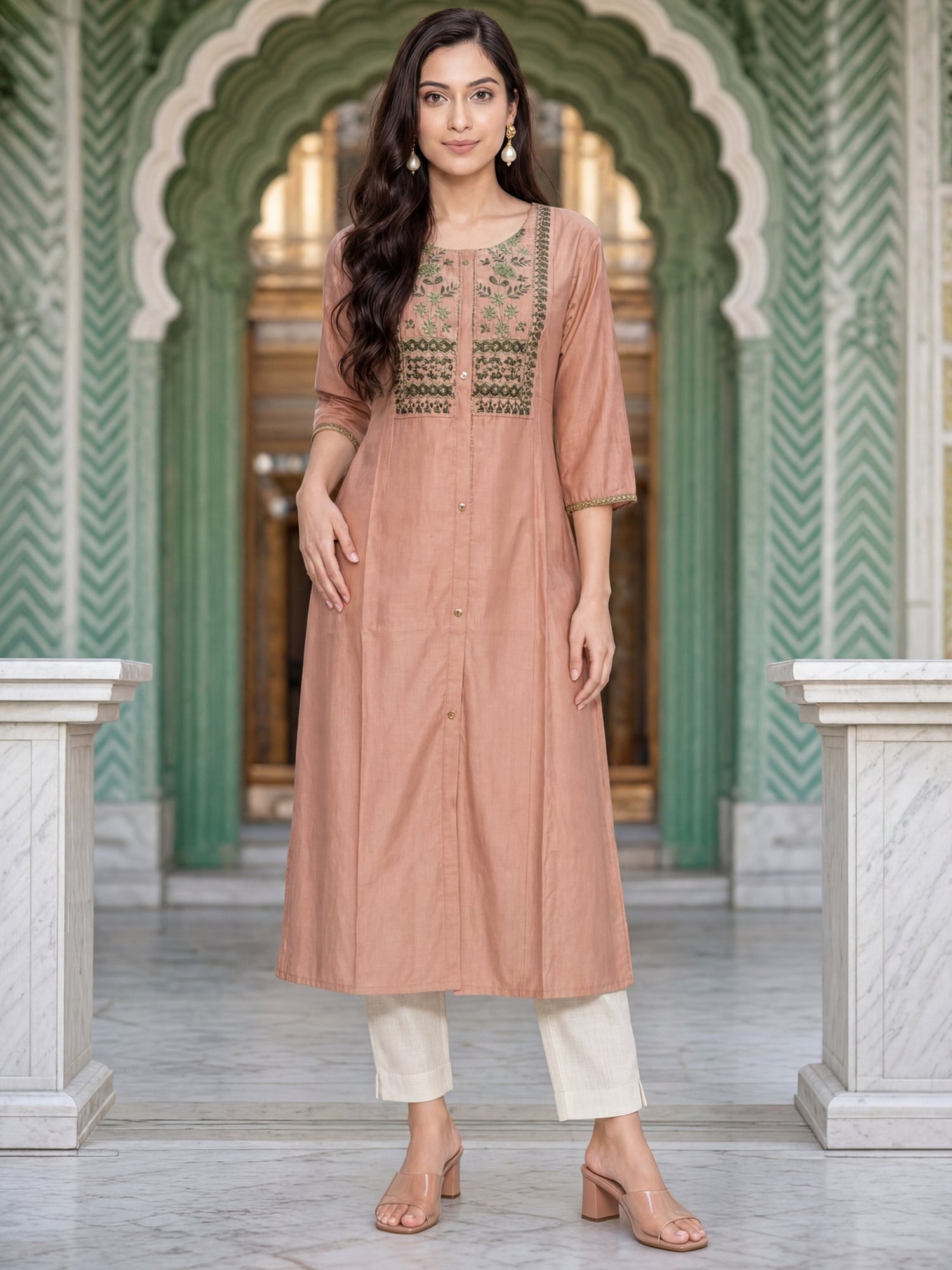 Viscose Embroidered A-Line Calf Length Kurta