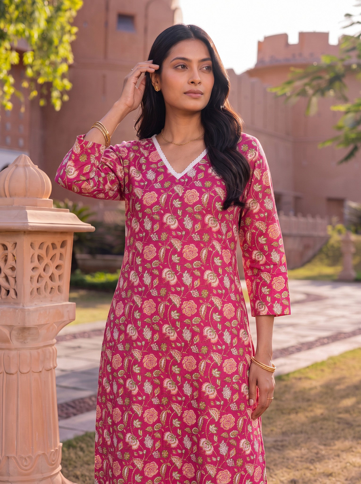 Cotton Printed Straight Knee Length Kurta