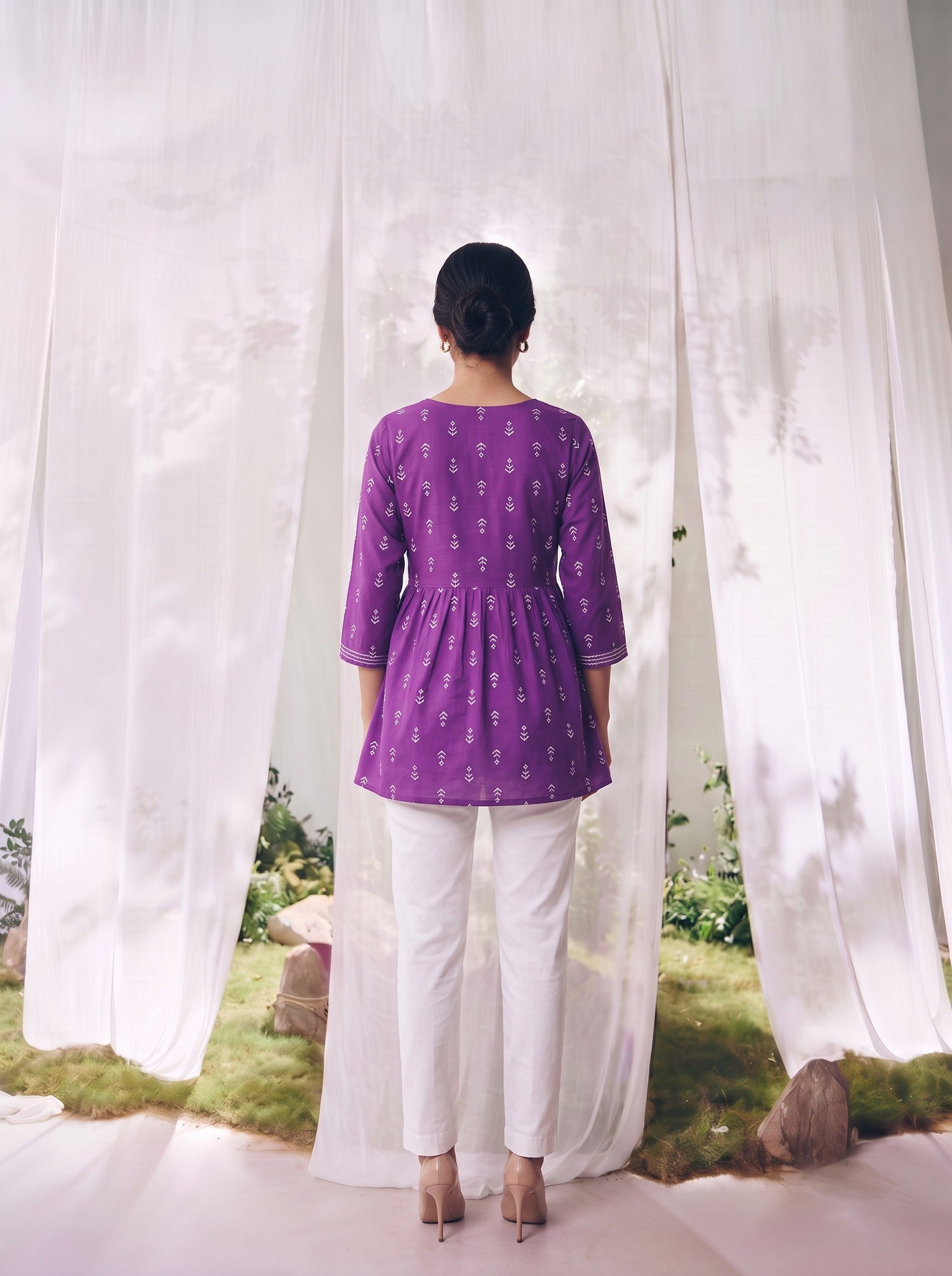 Rayon Printed Straight Short Length Short Kurta