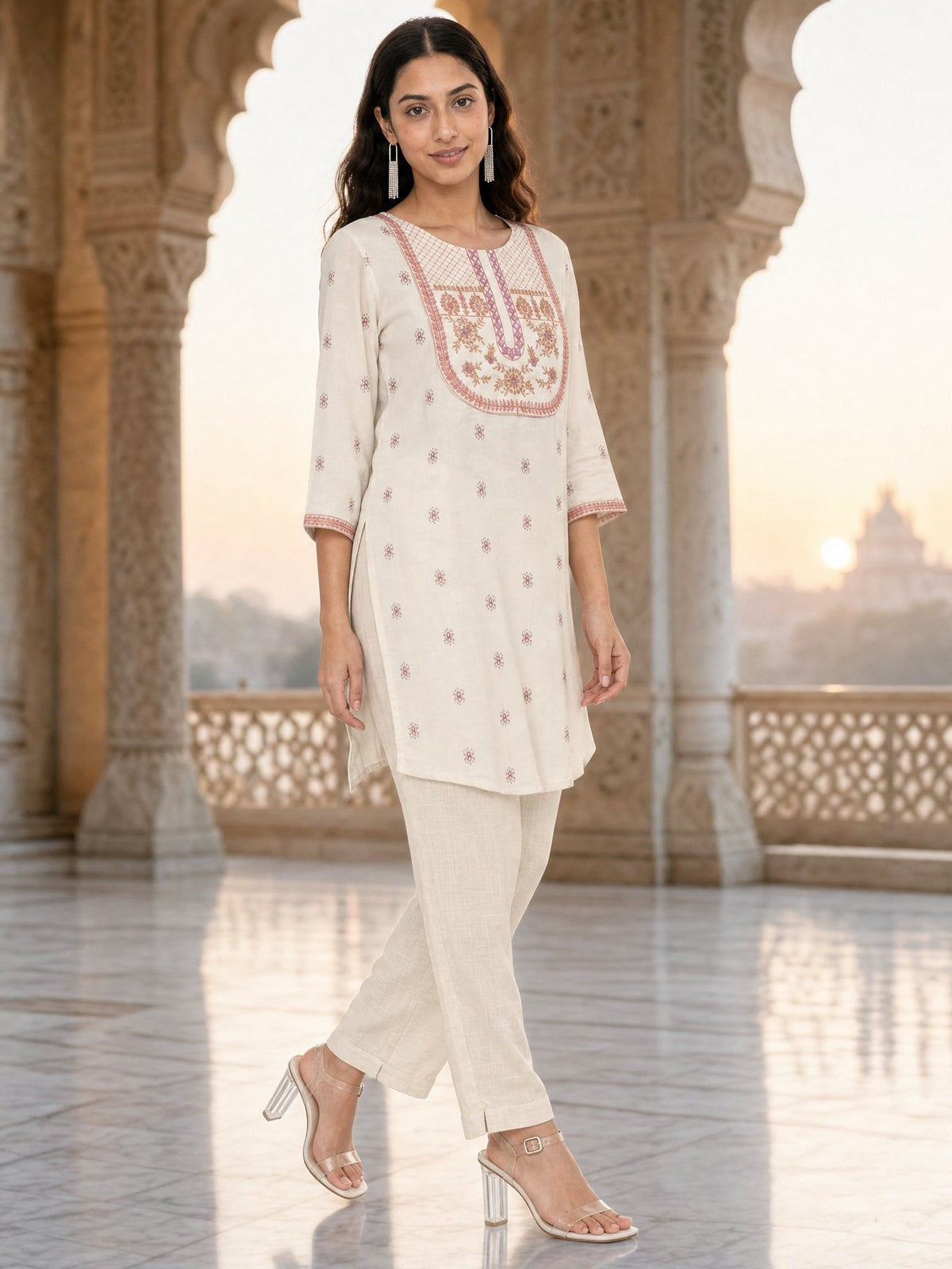 Rayon Embroidered Straight Calf Length Kurta