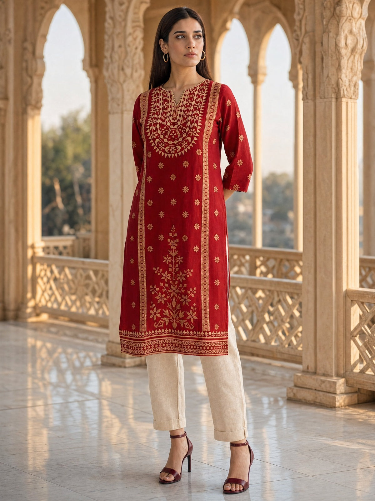 Rayon Printed Straight Calf Length Kurta