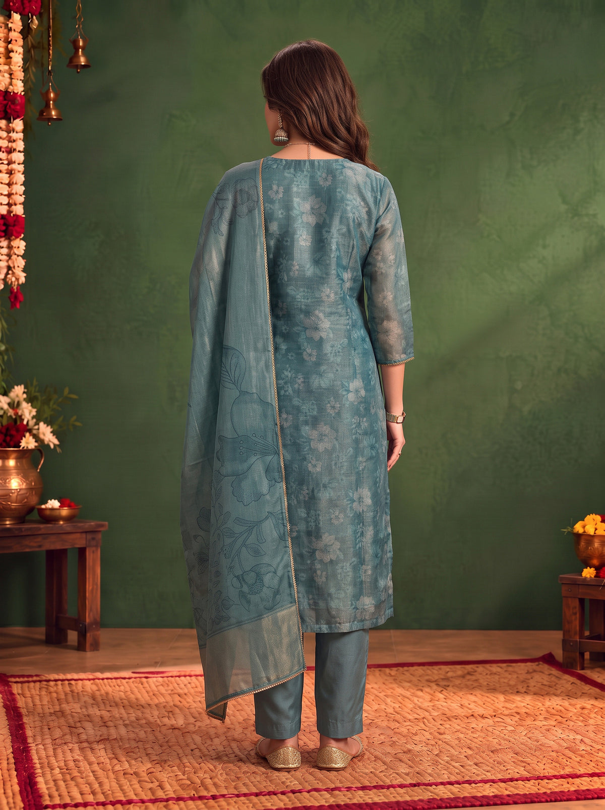 Viscose Embroidered Straight Calf Length Kurta With Pant and Dupatta