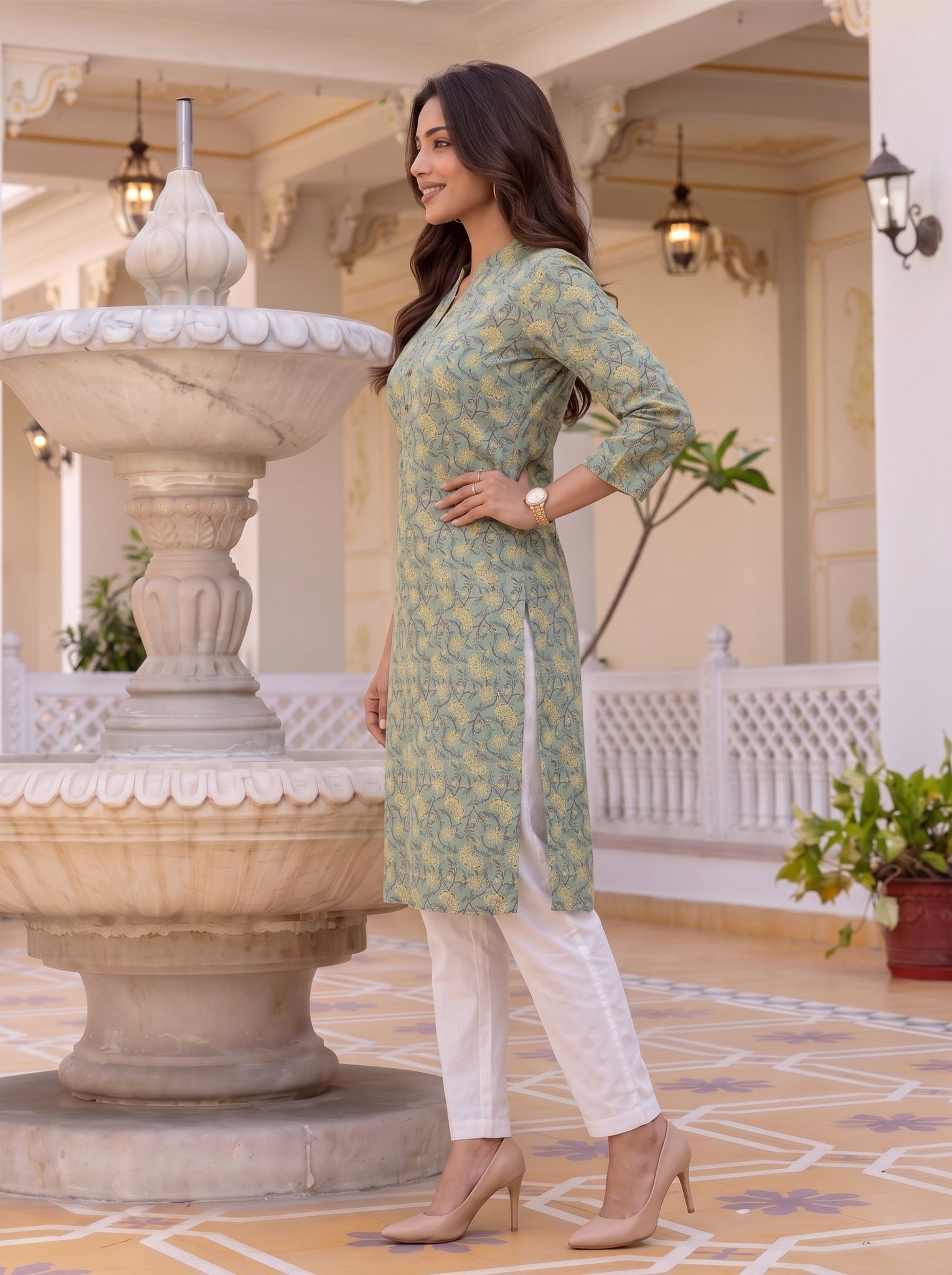 Cotton Printed Straight Knee Length Kurta