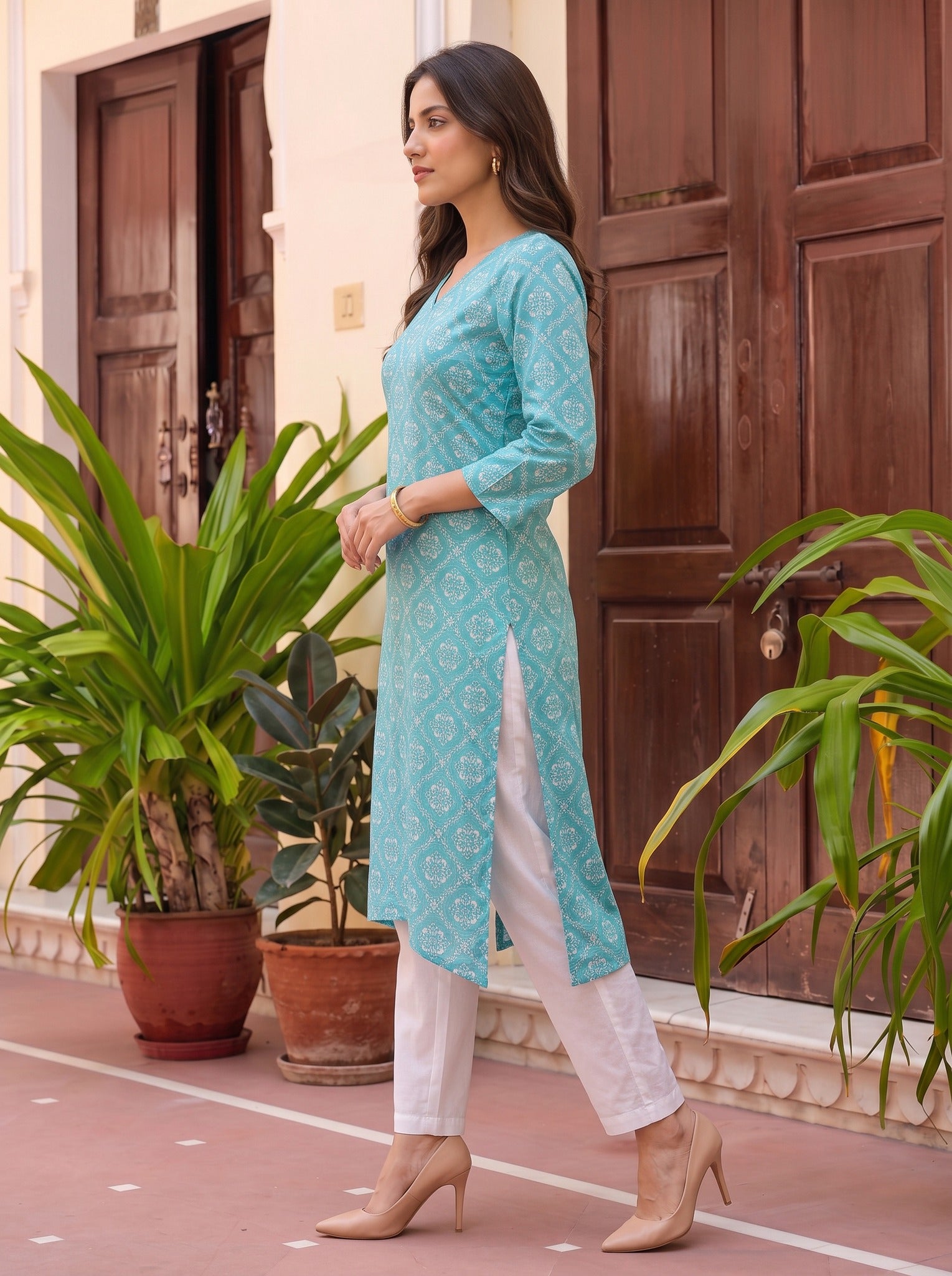 Cotton Printed Straight Knee Length Kurta