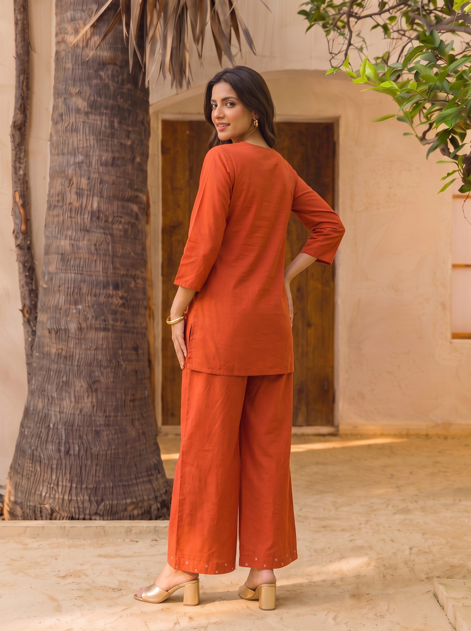 Cotton Embroidered Straight Co-Ord Set