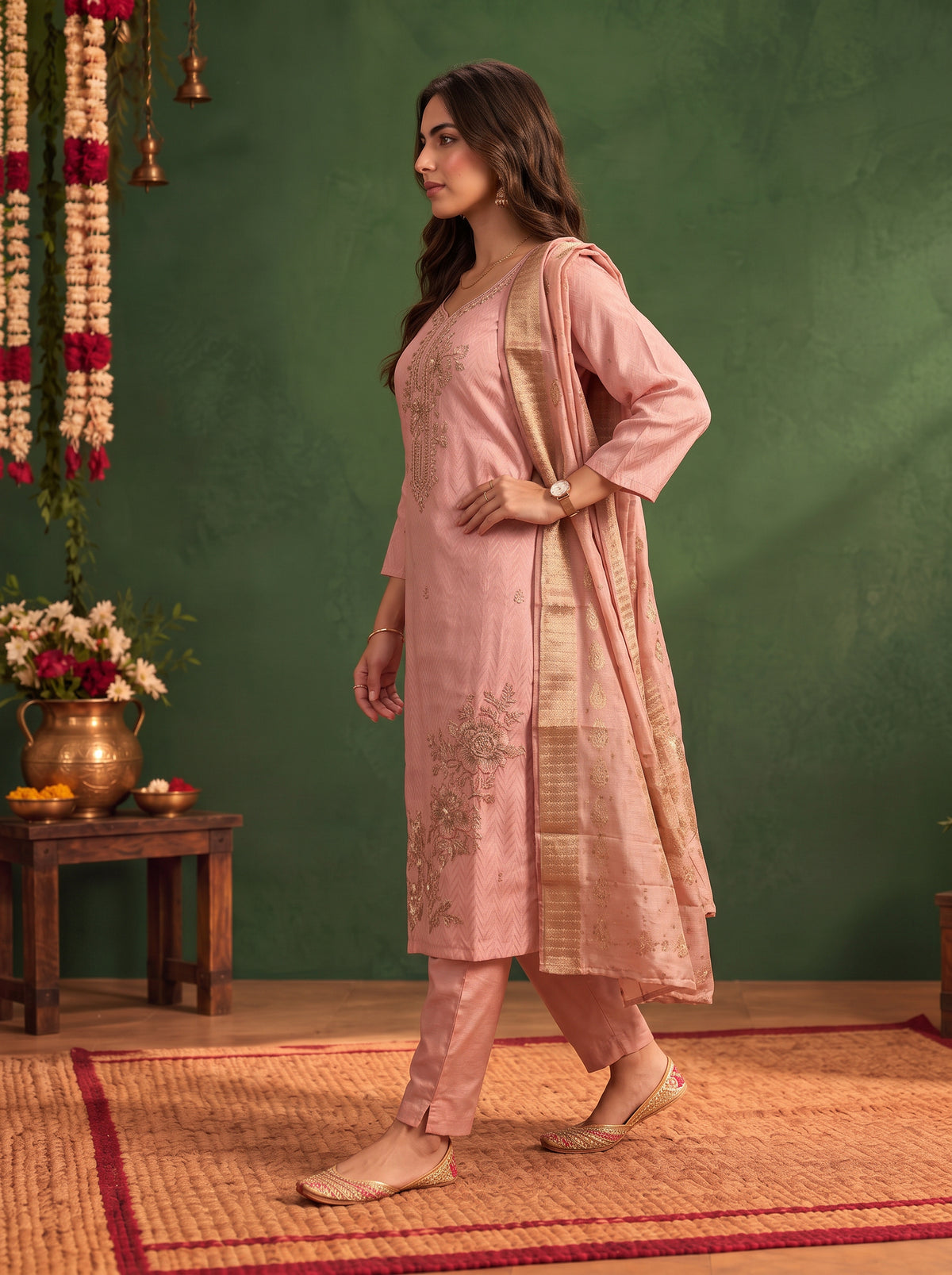Viscose Embroidered Straight Calf Length Kurta With Pant and Dupatta