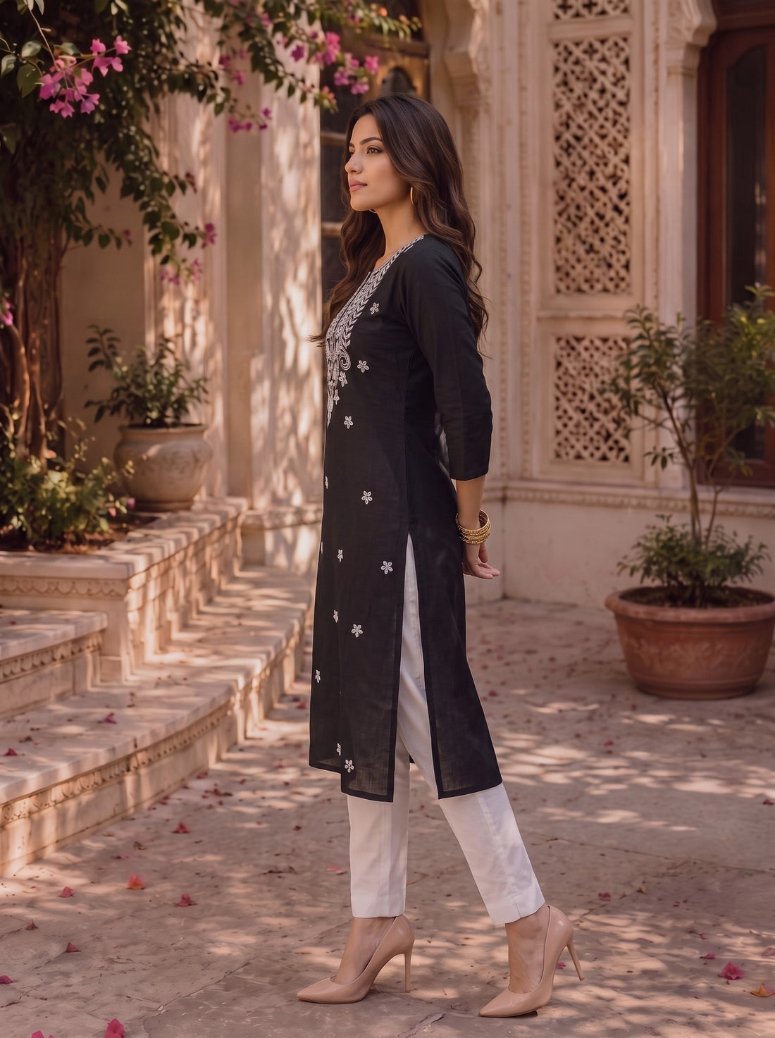 Buy Rayon Embroidered Straight Knee Length Kurta-Black