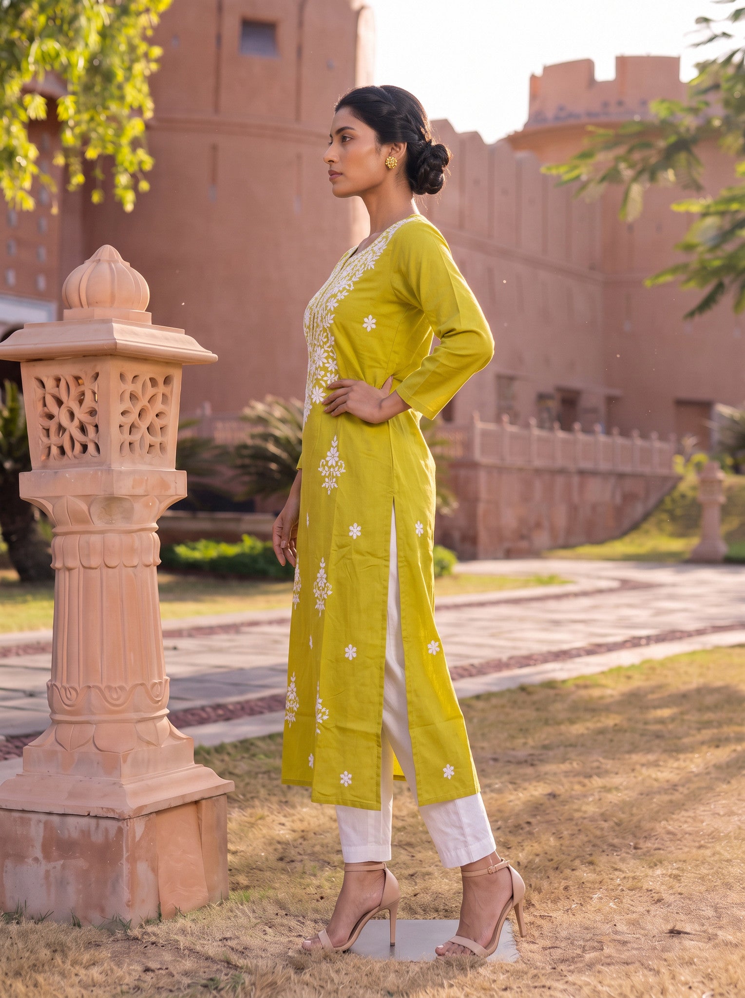 Cotton Embroidered Straight Calf Length Kurta