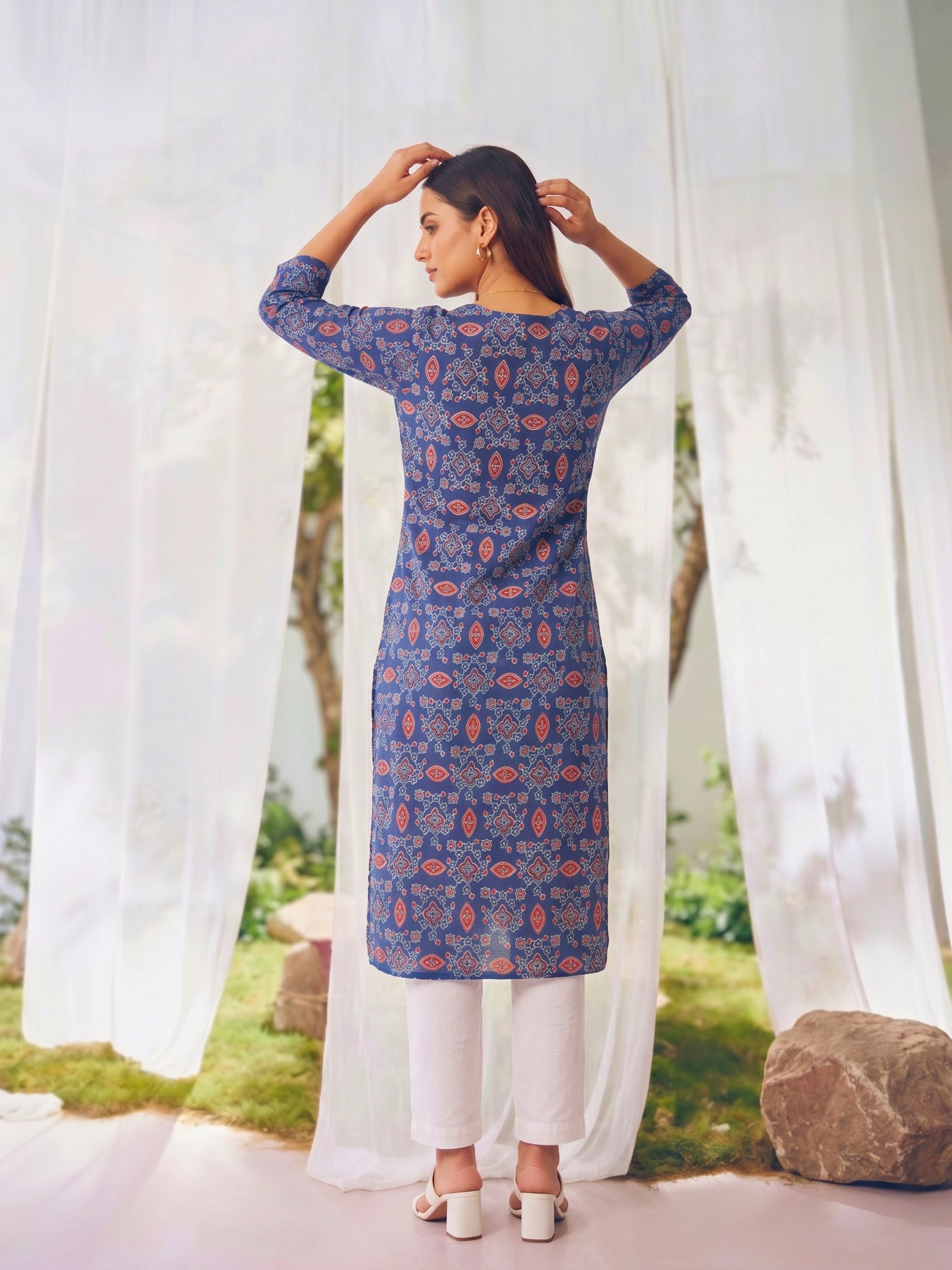 Rayon Printed Straight Knee Length Kurta