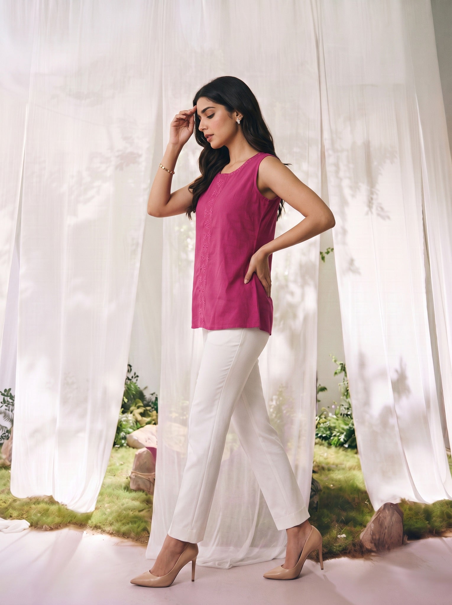 Cotton Embroidered Straight Short Length Short Kurta