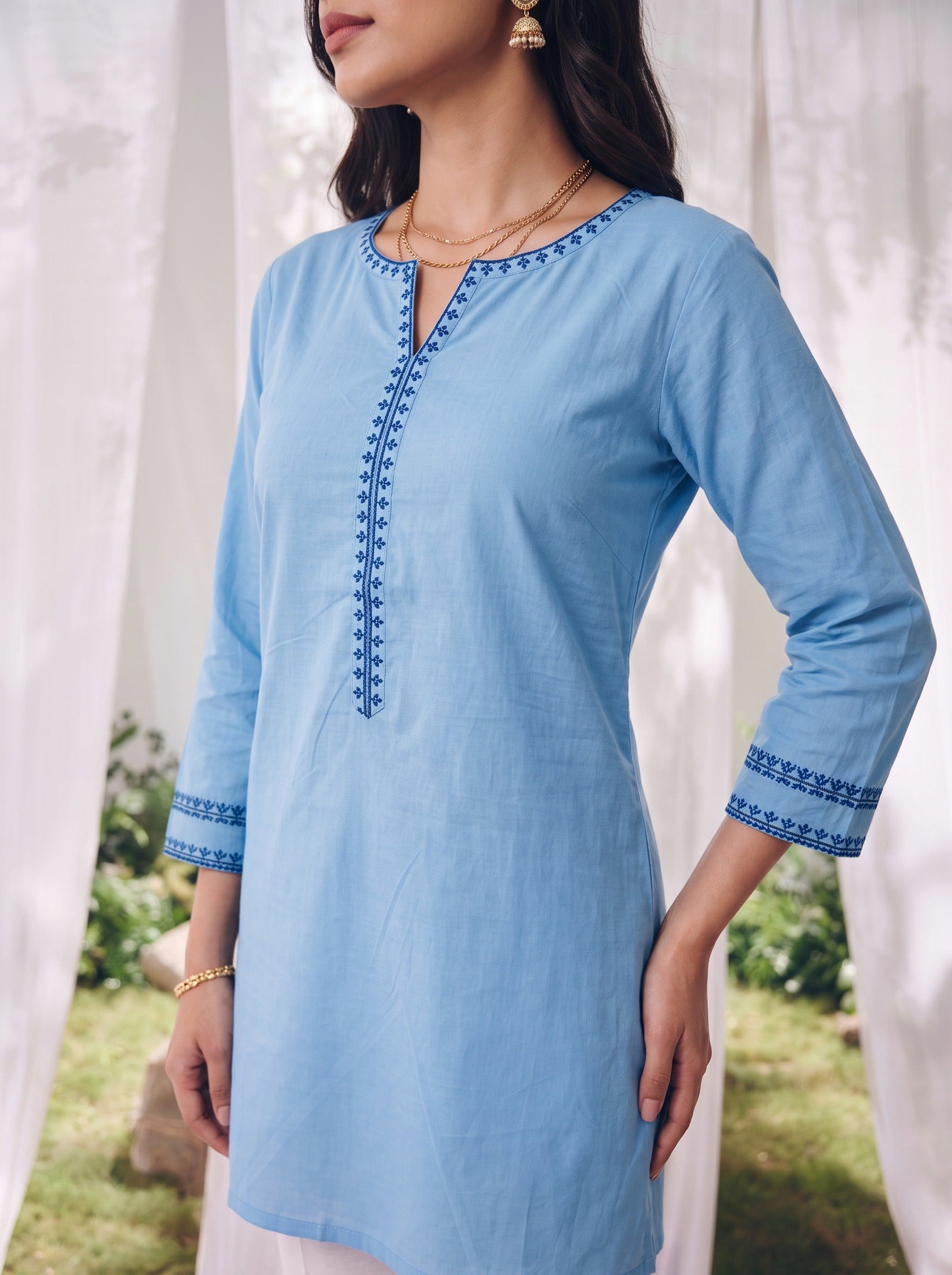 Rayon Embroidered Straight Short Length Short Kurta