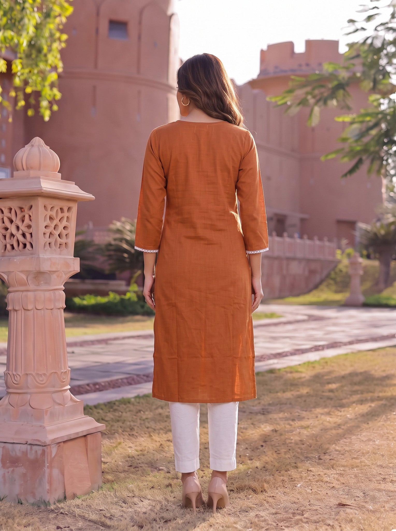 Cotton Embroidered Straight Calf Length Kurta