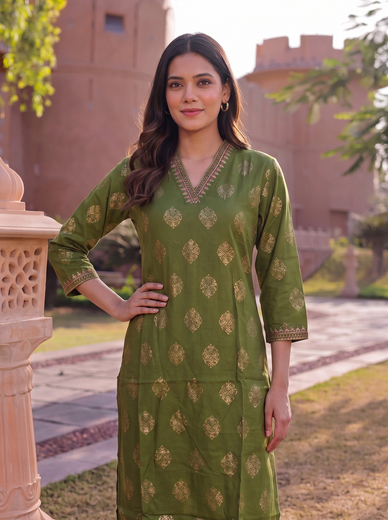 Rayon Embroidered Straight Calf Length Kurta
