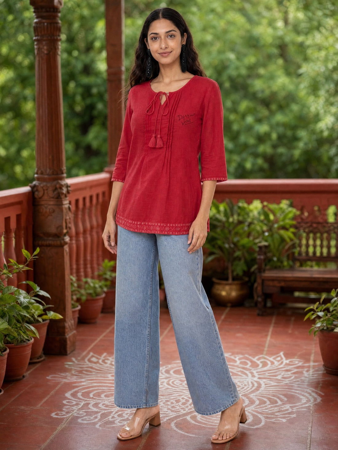 Buy Cotton Pin Tuck Straight Short Length Short Kurta-Coral