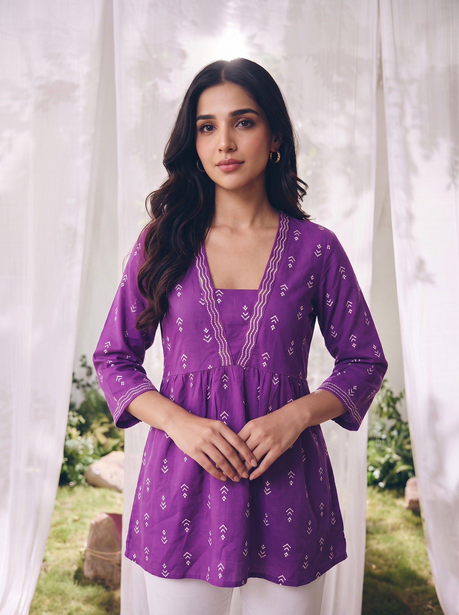 Rayon Printed Straight Short Length Short Kurta
