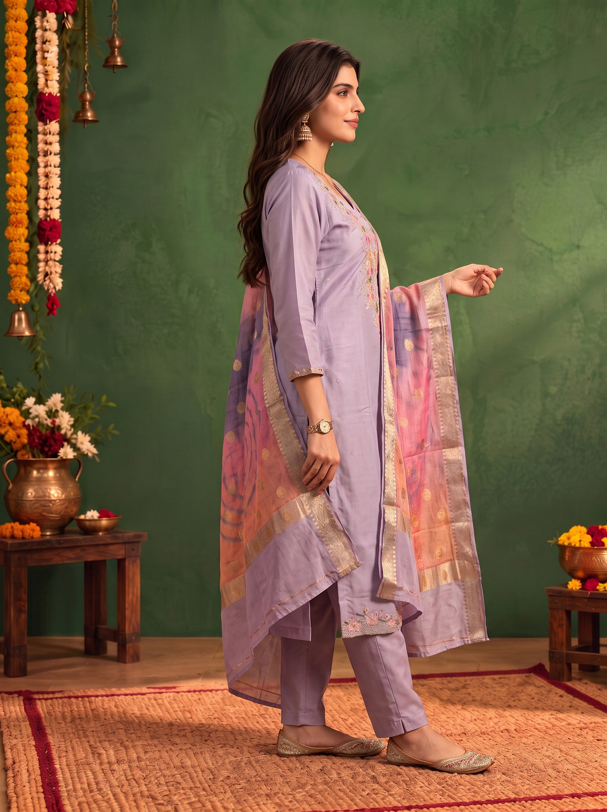 Viscose Embroidered Straight Calf Length Kurta With Pant and Dupatta