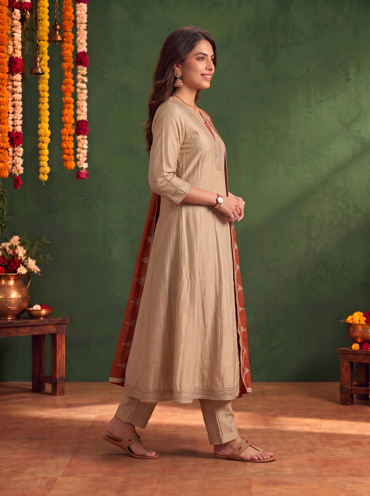 Viscose Embroidered Straight Calf Length Kurta With Pant and Dupatta