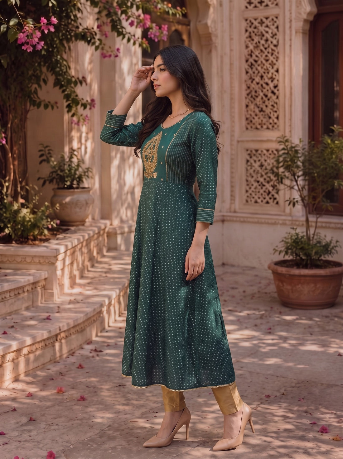 Buy Viscose Embroidered Straight Calf Length Kurta-Teal