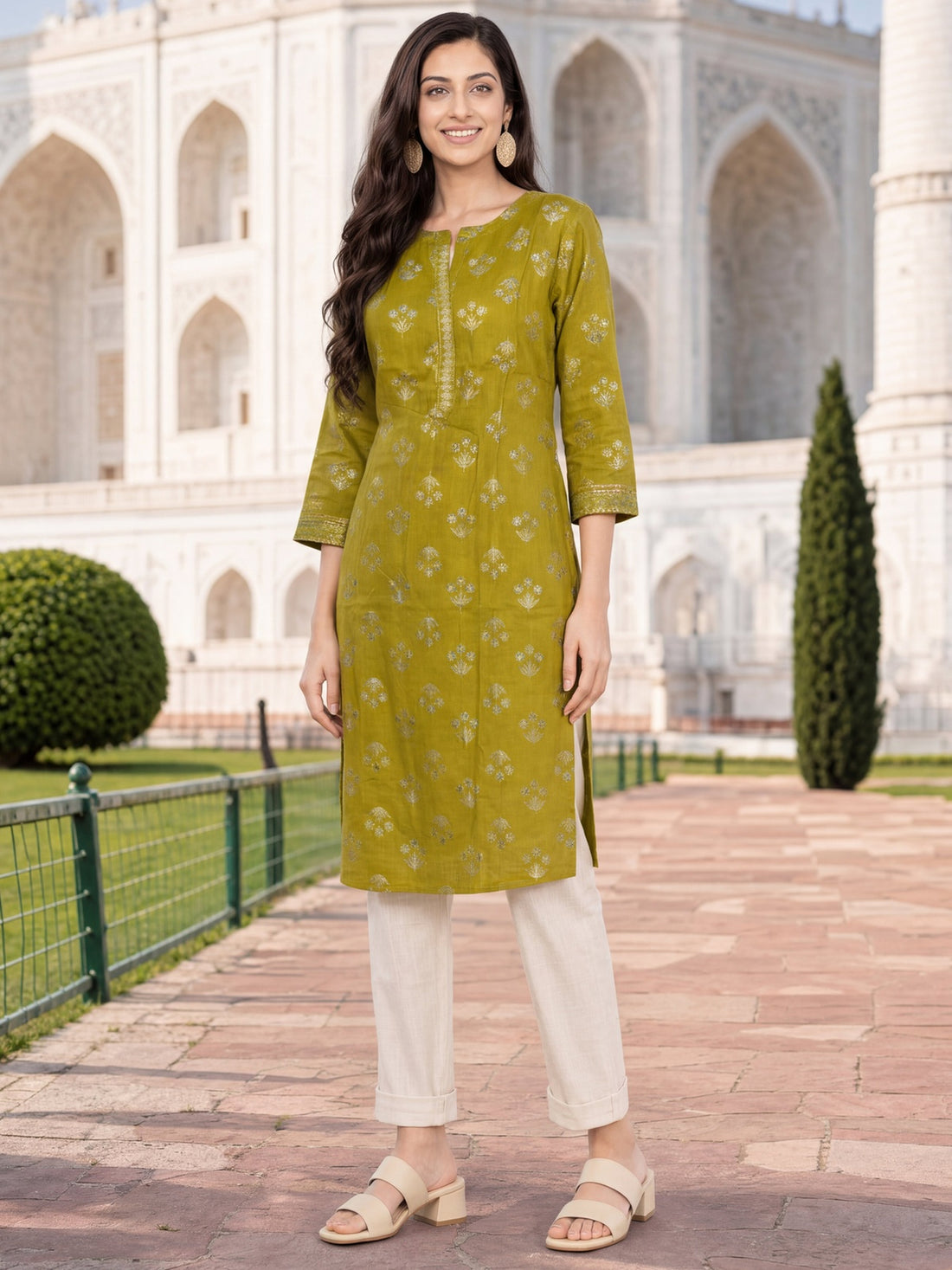 Buy Rayon Printed Straight Knee Length Kurta-Yellow