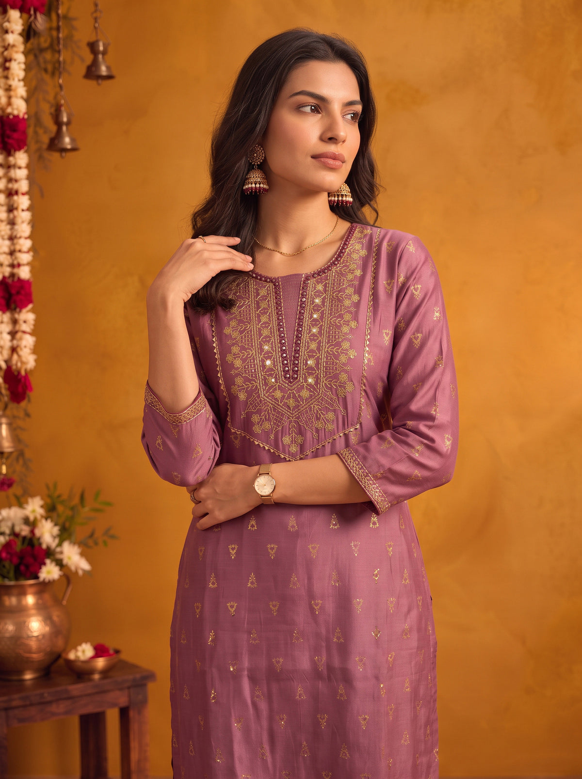 Viscose Embroidered Straight Calf Length Kurta