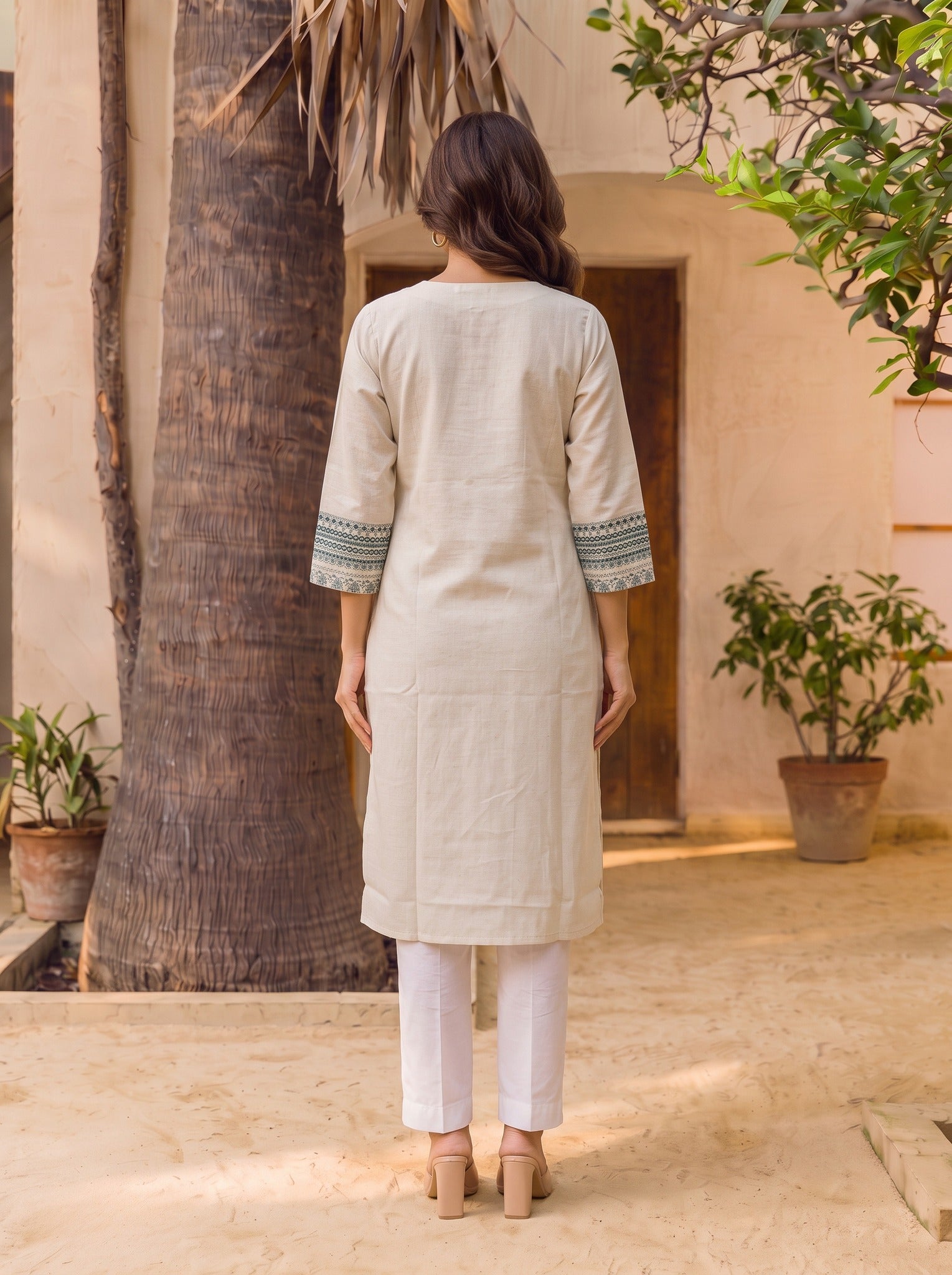 Cotton Embroidered Straight Calf Length Kurta