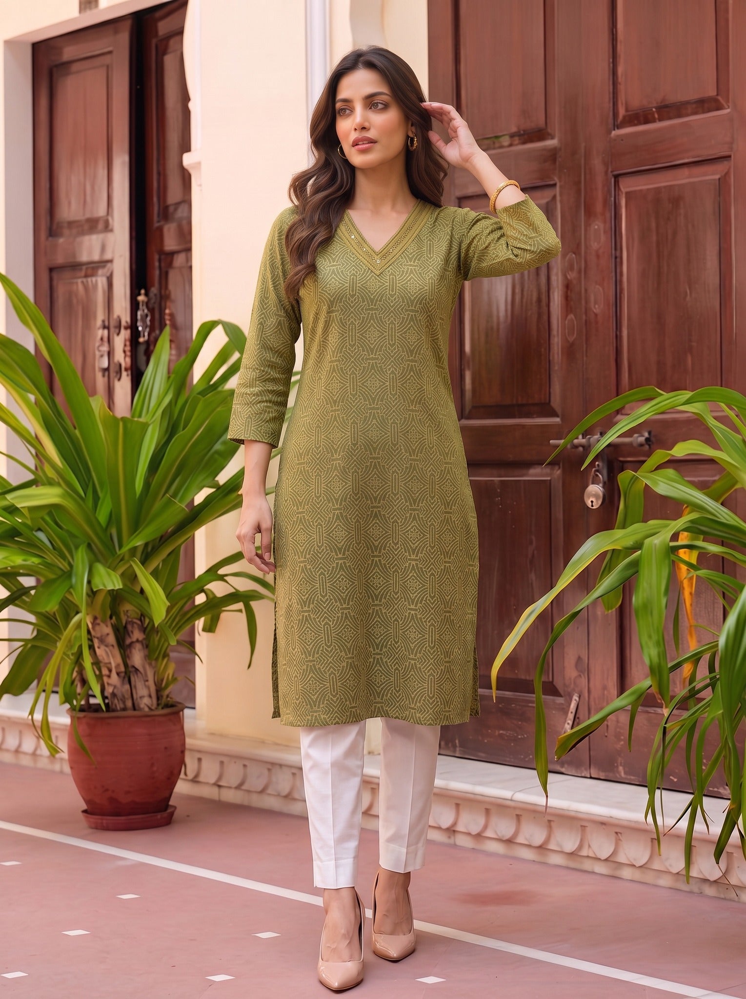 Rayon Printed Straight Knee Length Kurta