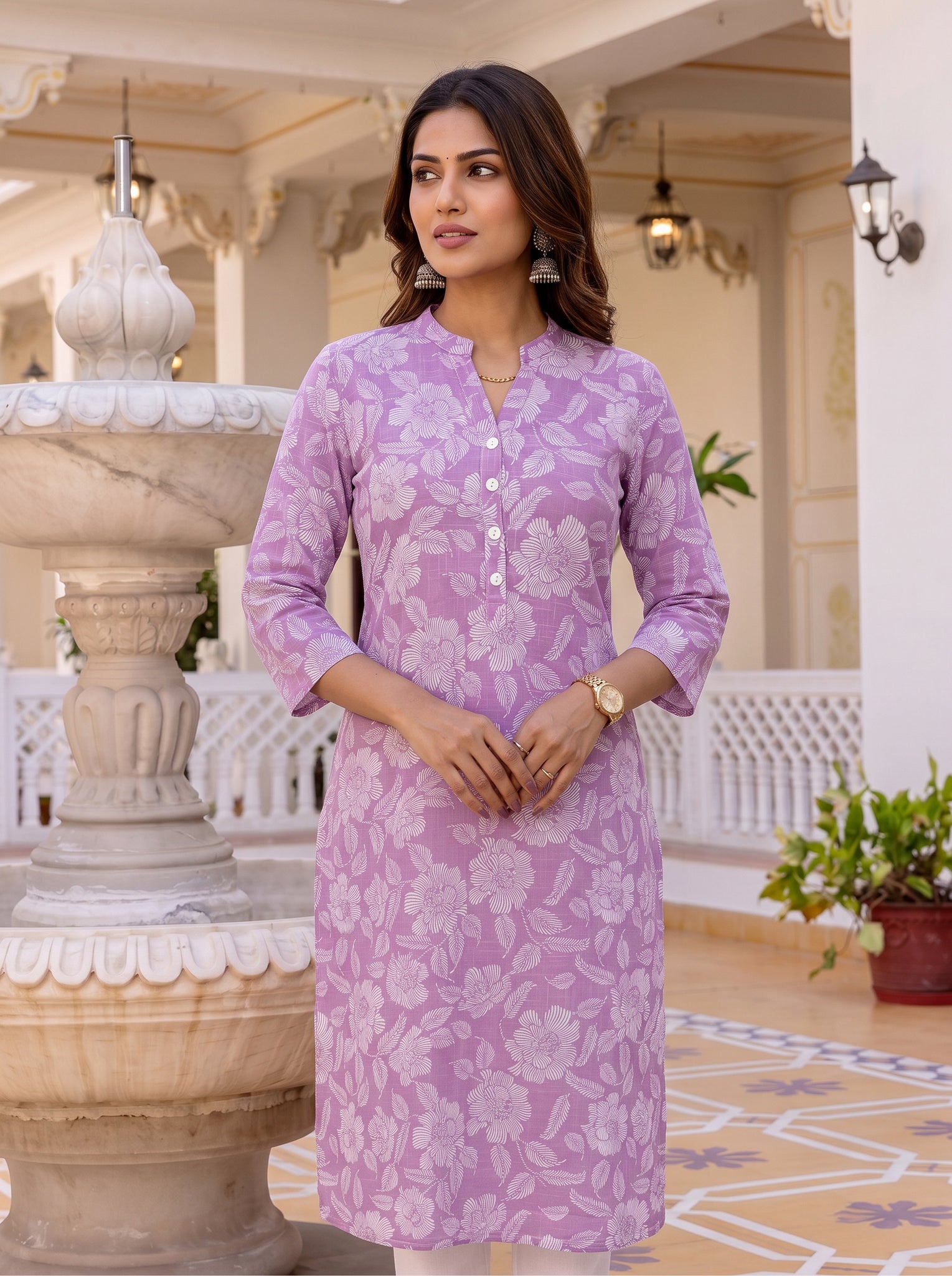 Cotton Printed Straight Knee Length Kurta