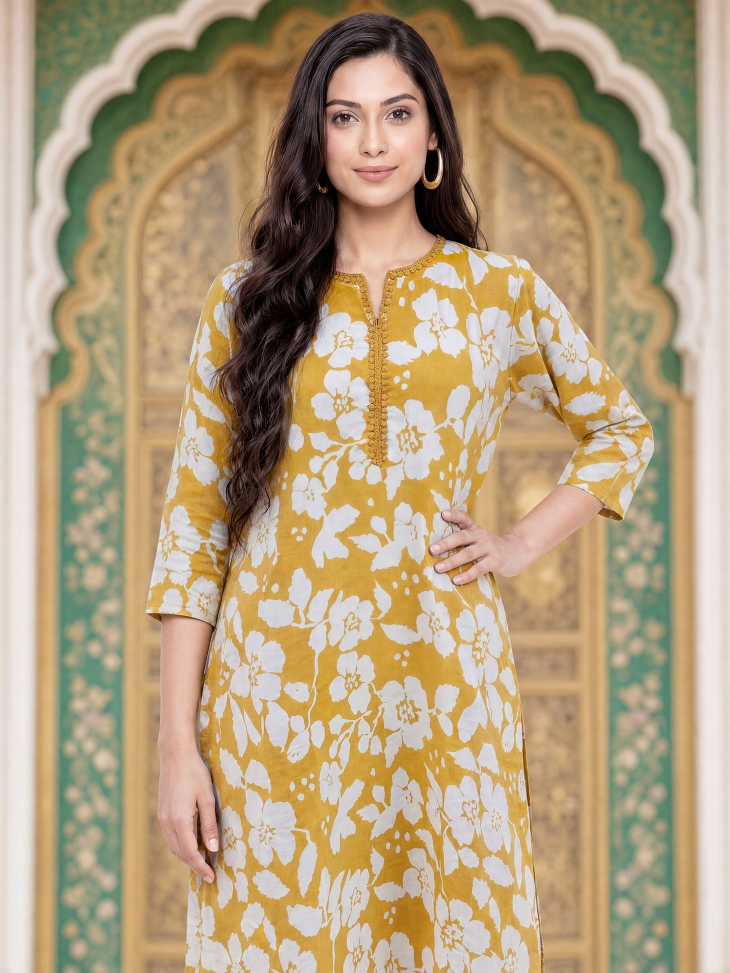 Rayon Printed Straight Knee Length Kurta