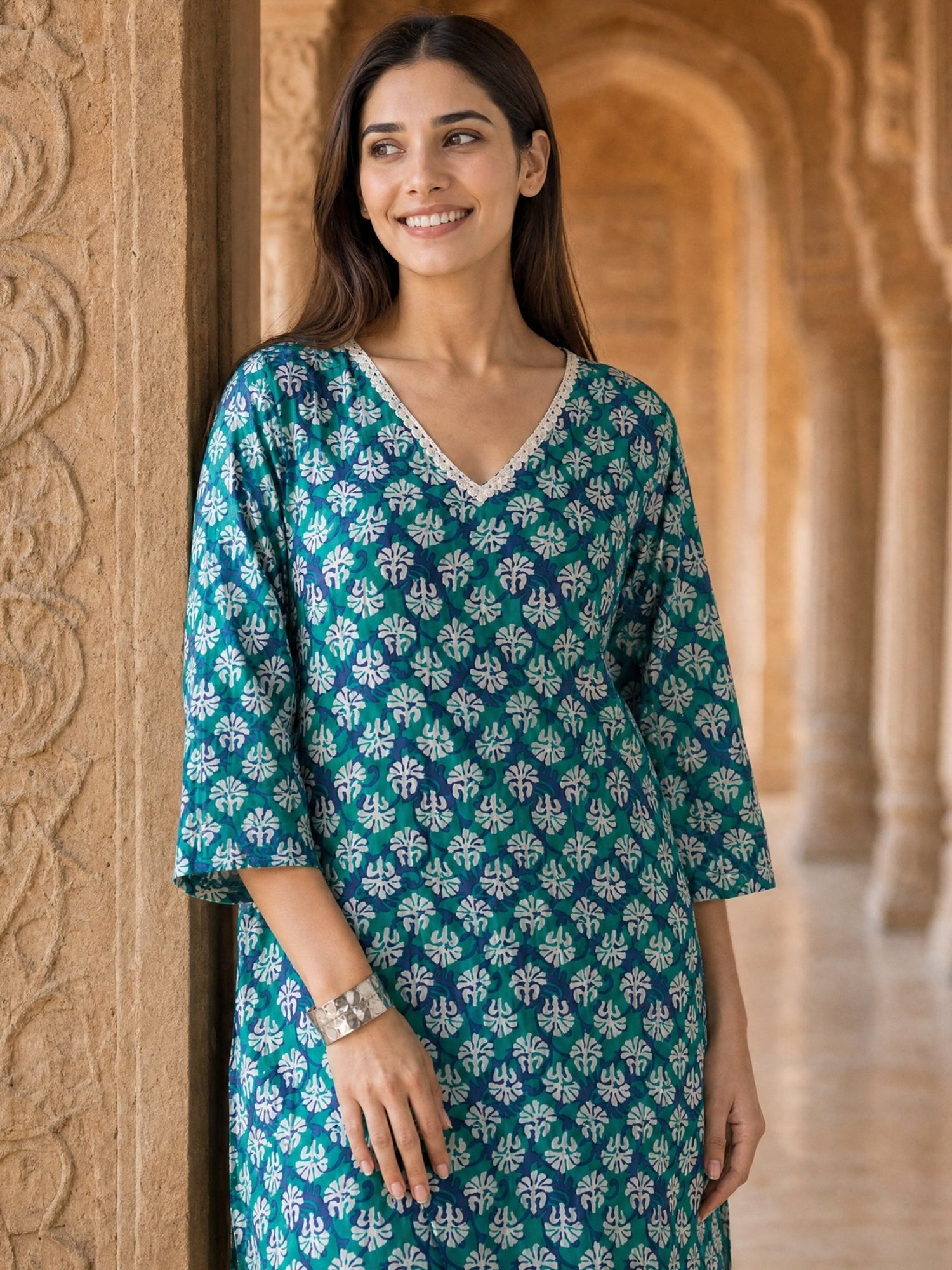 Cotton Printed Straight Knee Length Kurta