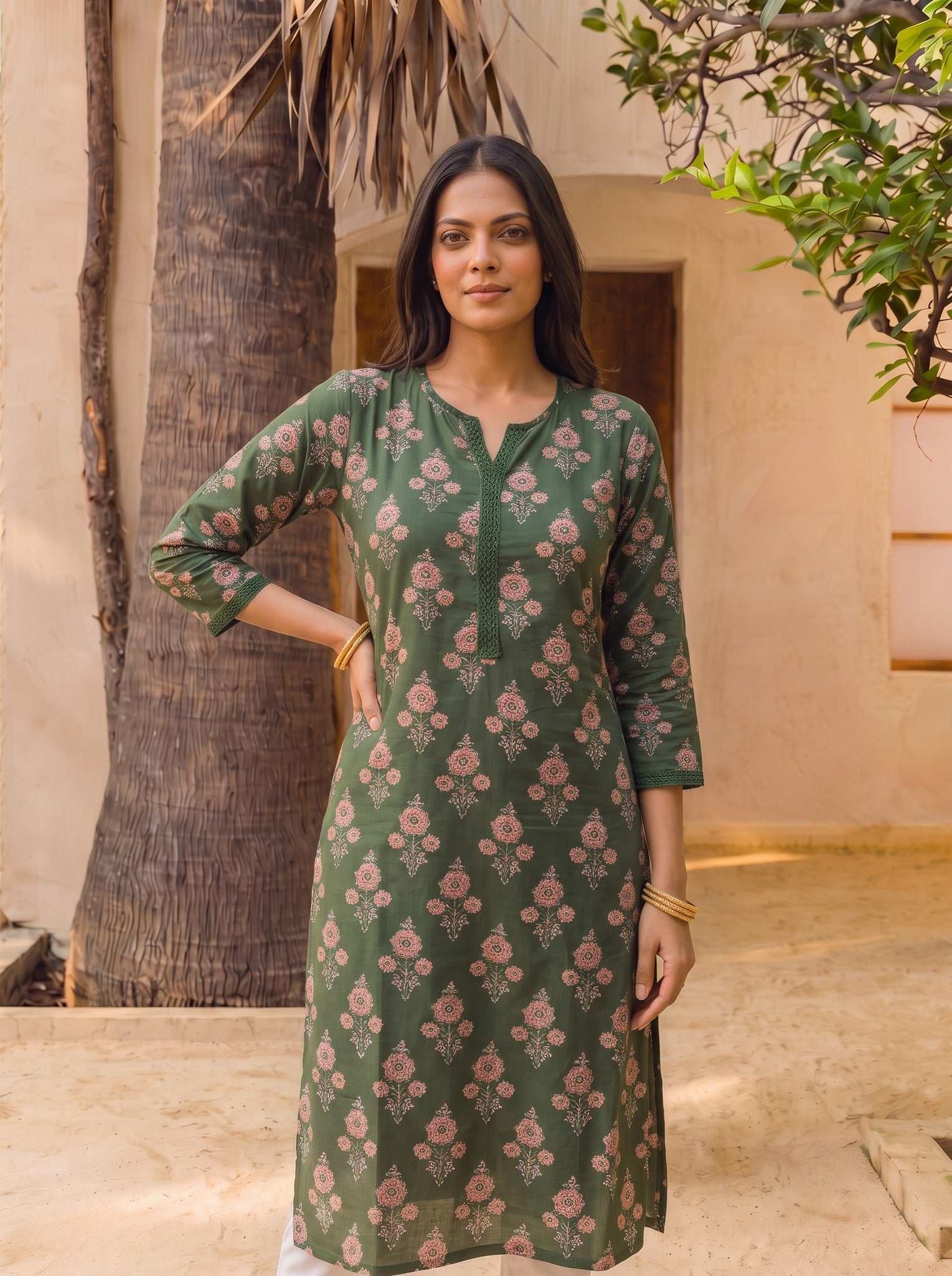 Rayon Printed Straight Knee Length Kurta