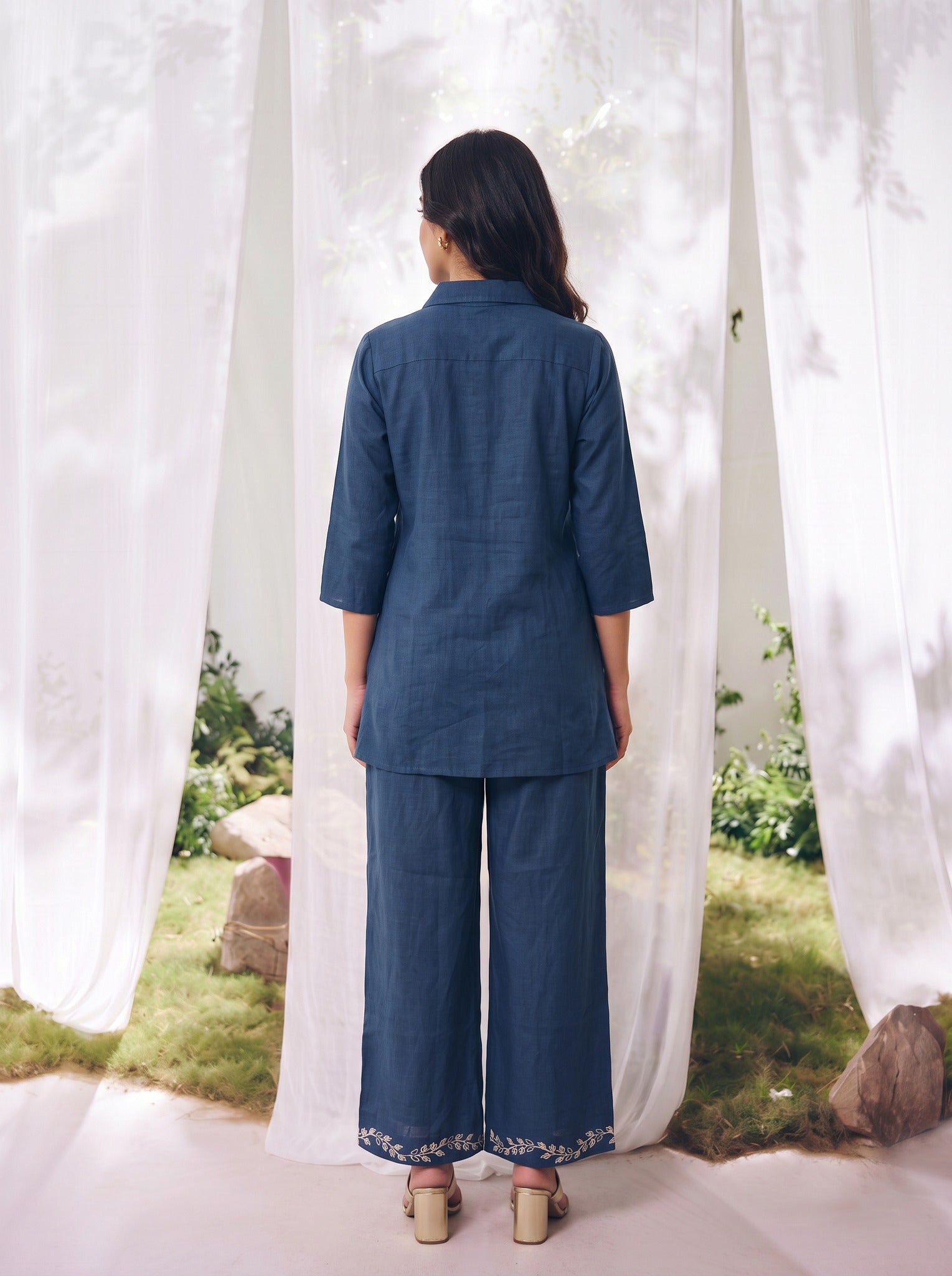 Cotton Embroidered Straight Co-Ord Set