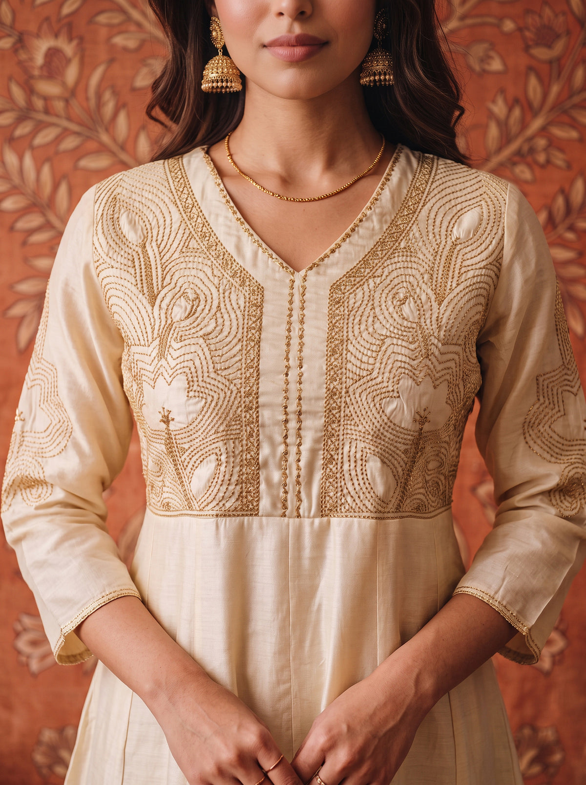 Viscose Embroidered Flared Calf Length Kurta