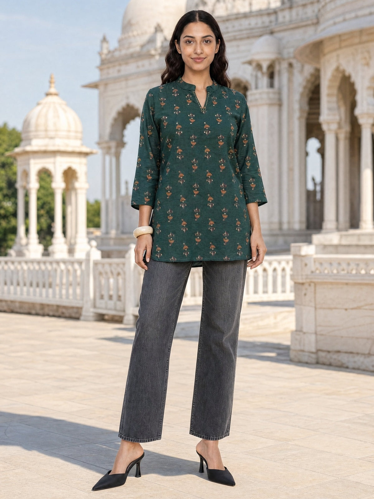 Rayon Printed Straight Short Length Short Kurta