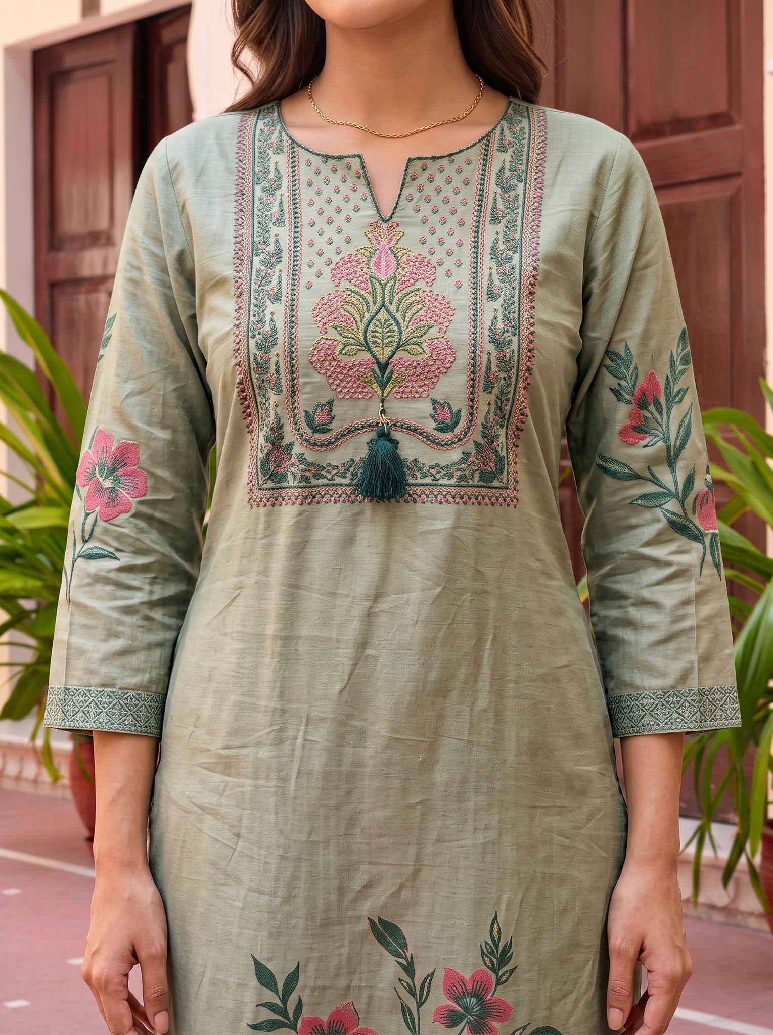 Cotton Embroidered Straight Calf Length Kurta