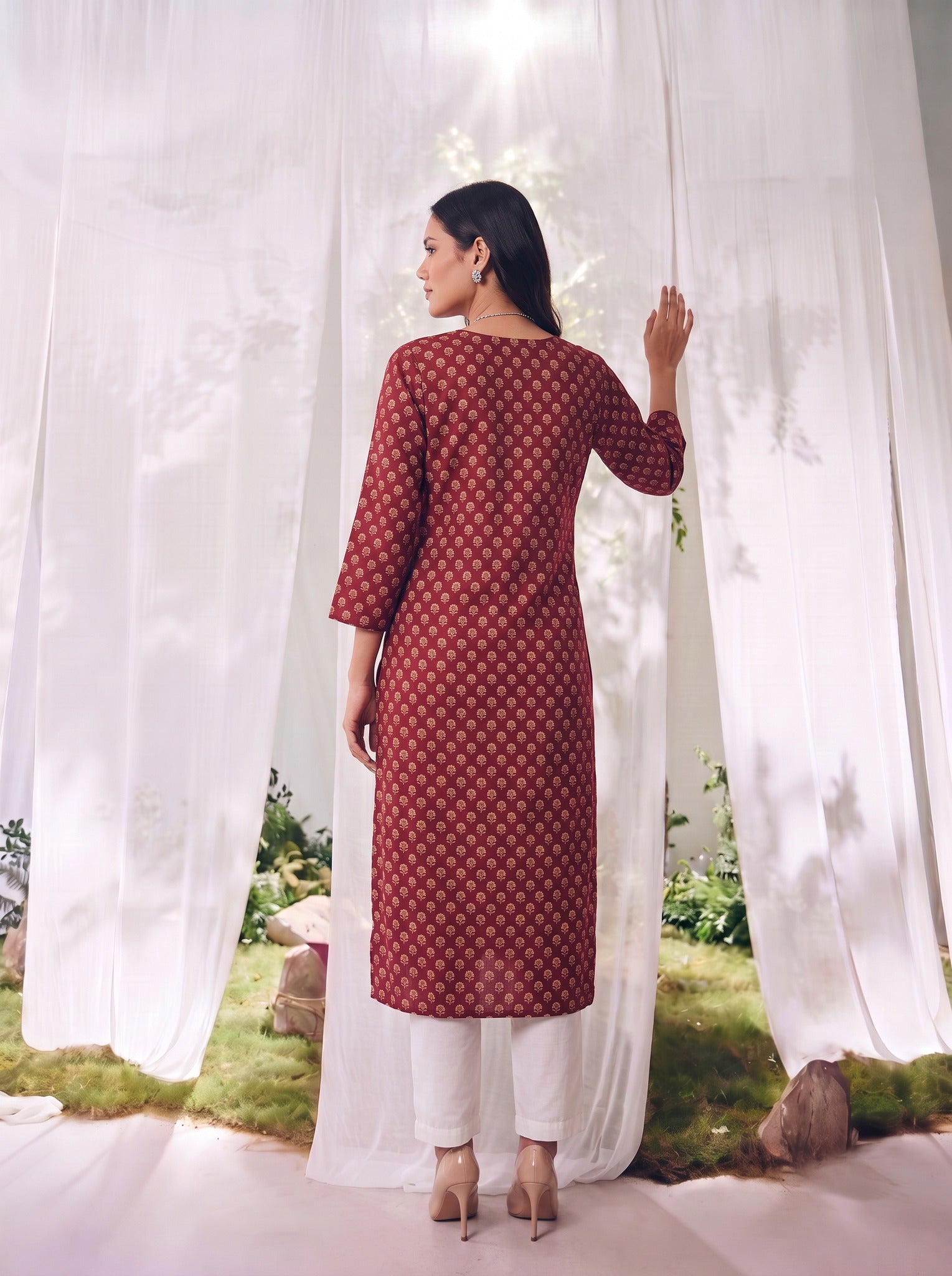 Rayon Printed Straight Knee Length Kurta