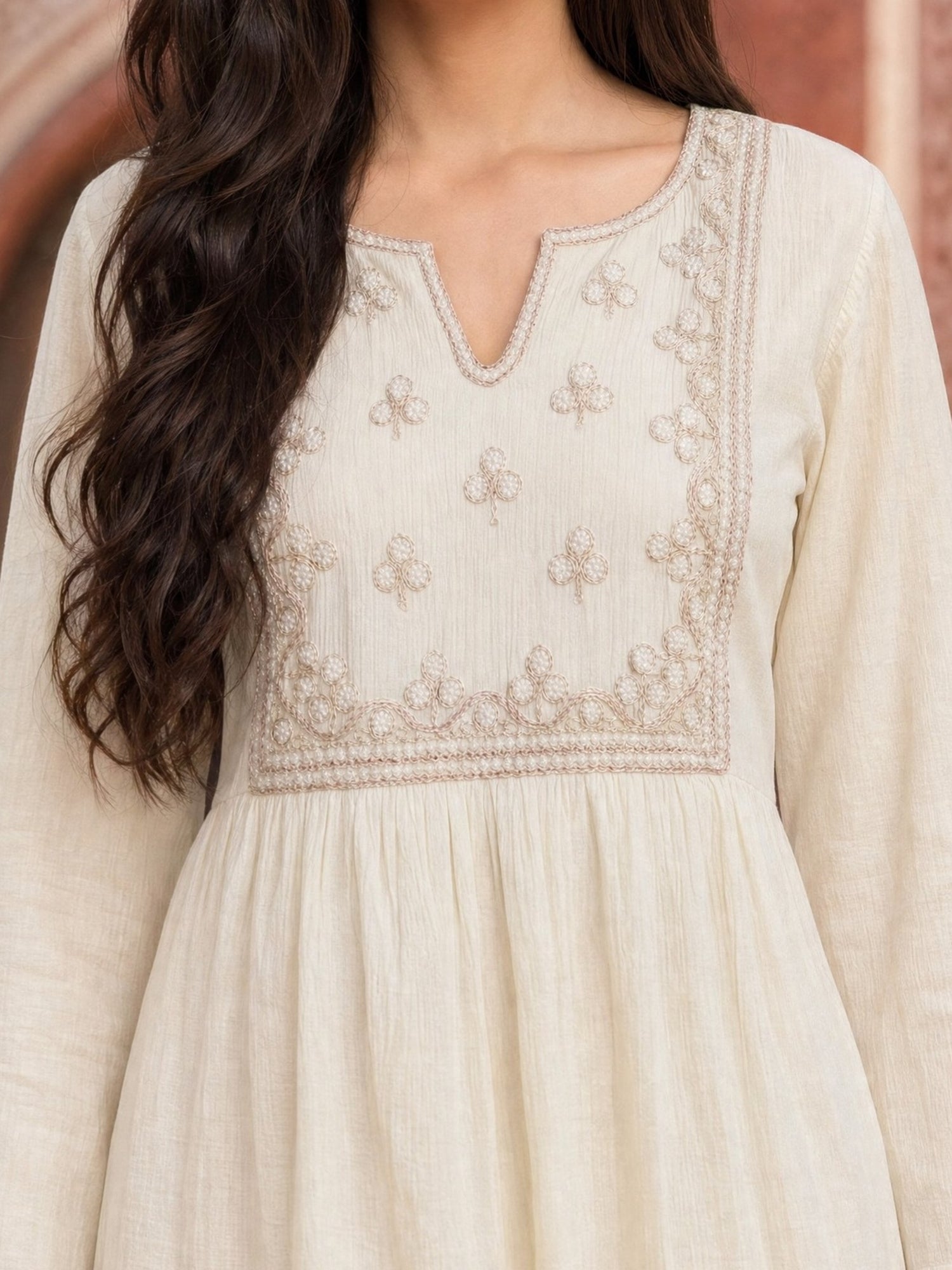 Viscose Embroidered Flared Calf Length Dress