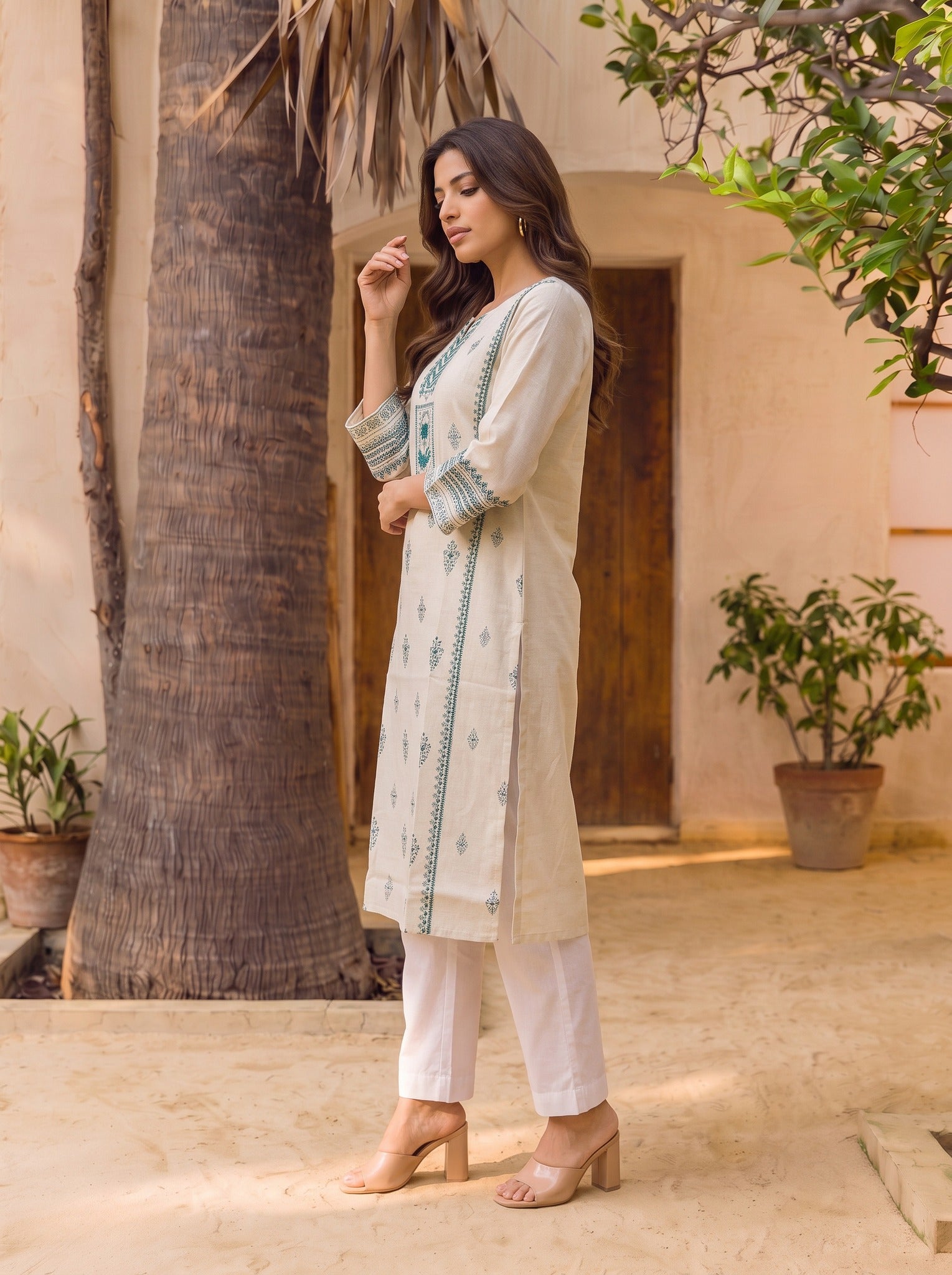 Cotton Embroidered Straight Calf Length Kurta