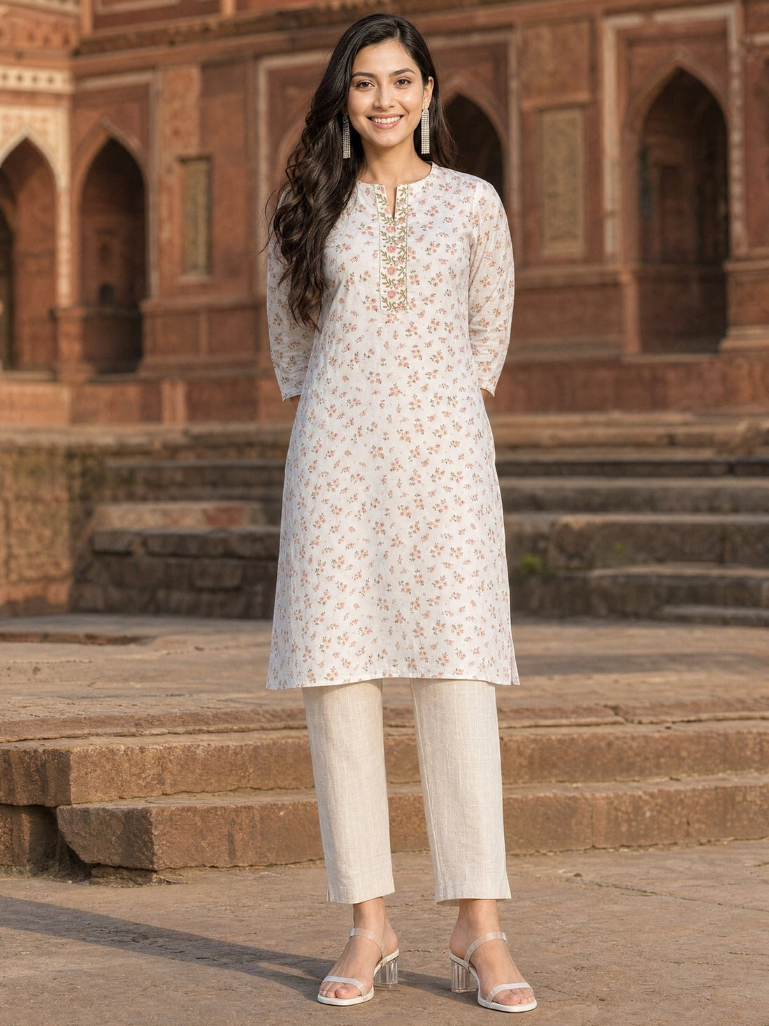 Buy Rayon Printed Straight Knee Length Kurta-Pink