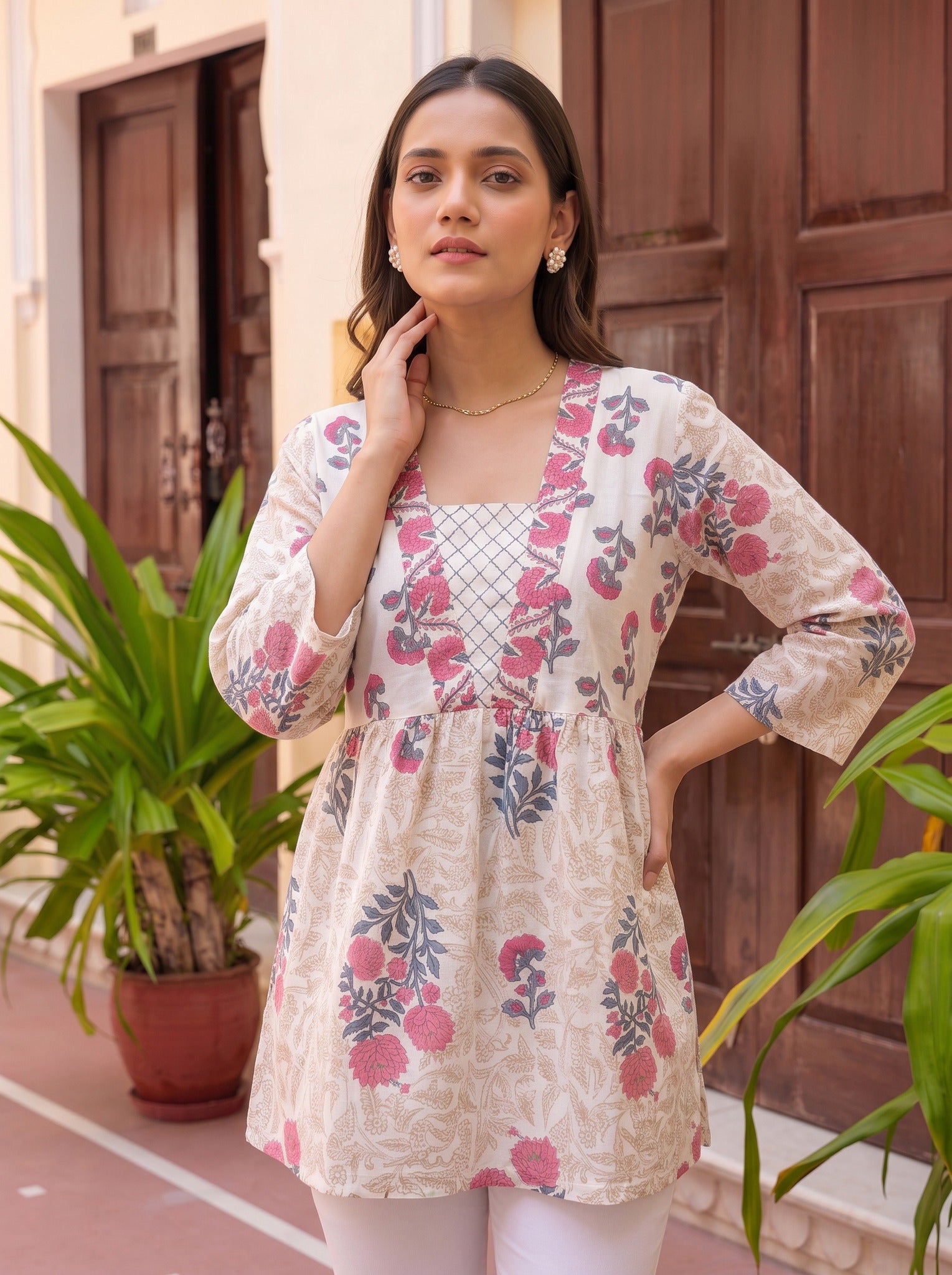 Rayon Printed Straight Short Length Short Kurta
