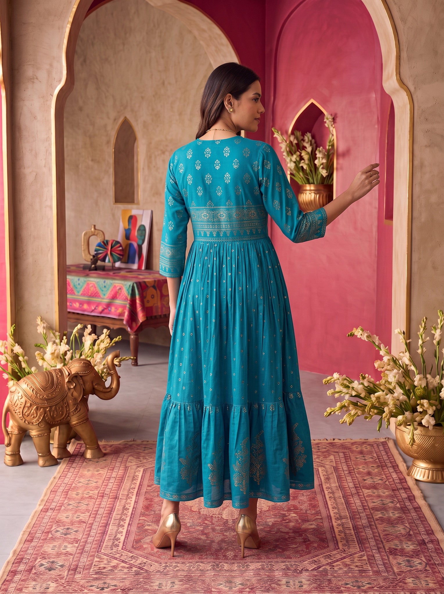 Viscose Printed Flared Calf Length Kurta