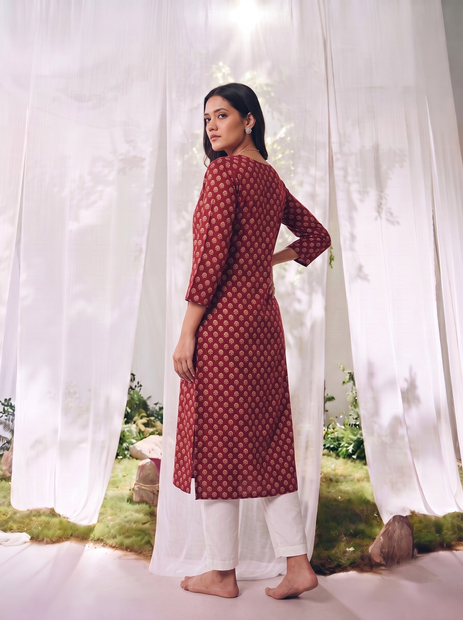 Rayon Printed Straight Knee Length Kurta